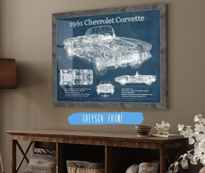 Cutler West Chevrolet Collection 1961 Chevrolet Corvette C1 Blueprint Vintage Auto Print