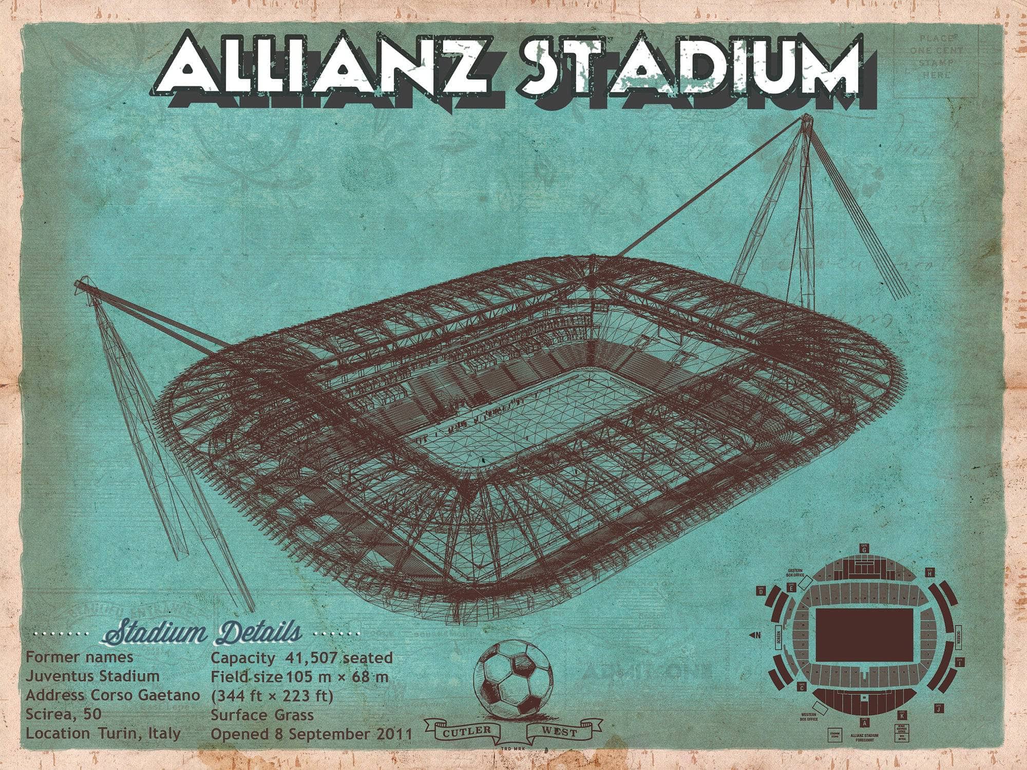 Cutler West Soccer Collection 14" x 11" / Unframed Juventus Football Club Allianz Stadium Stadium Soccer Team Color Print 703397530_56327