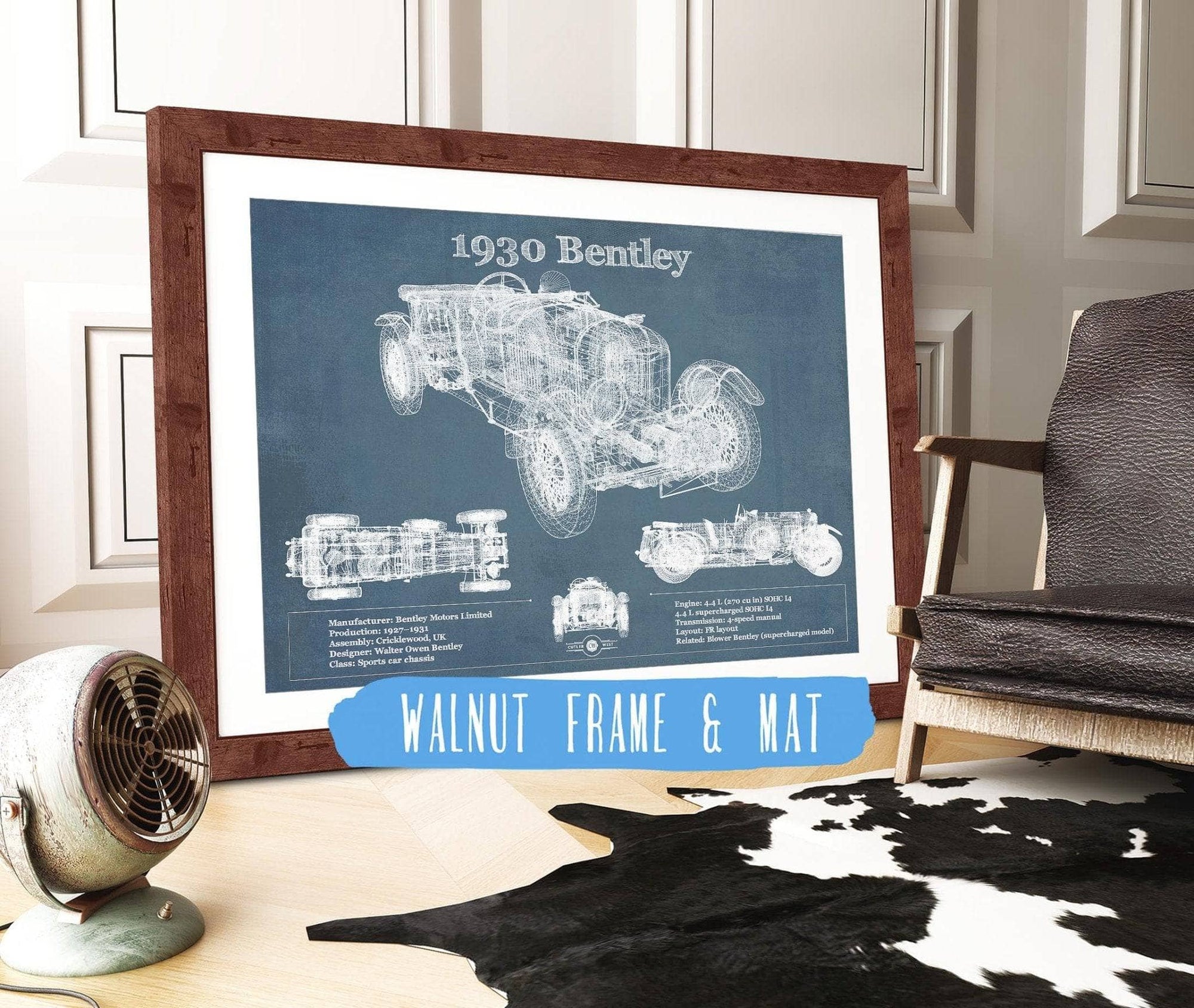 Cutler West Vehicle Collection 1930 Bentley Vintage Blueprint Auto Print
