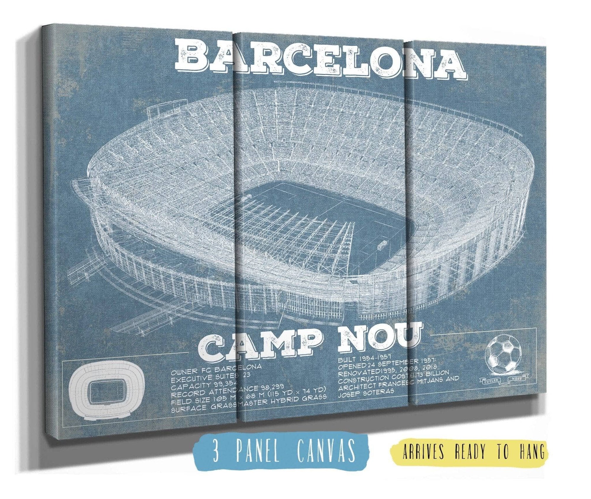 Cutler West Soccer Collection 48" x 32" / 3 Panel Canvas Wrap Vintage FC Barcelona Camp Nou Stadium Soccer Print 704550612-48"-x-32"45025