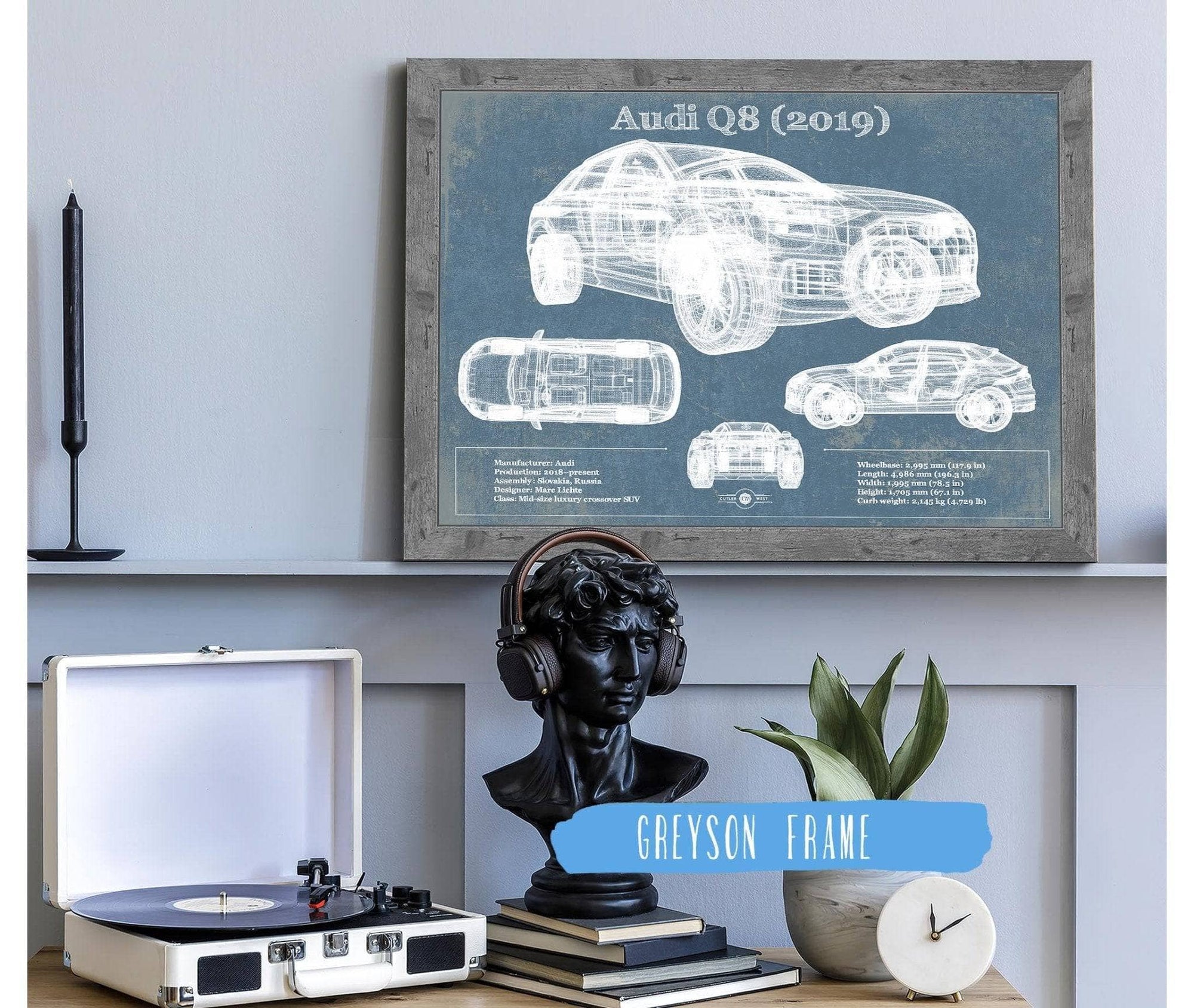 Cutler West Vehicle Collection Audi Q8 (2019) Blueprint Vintage Auto Print