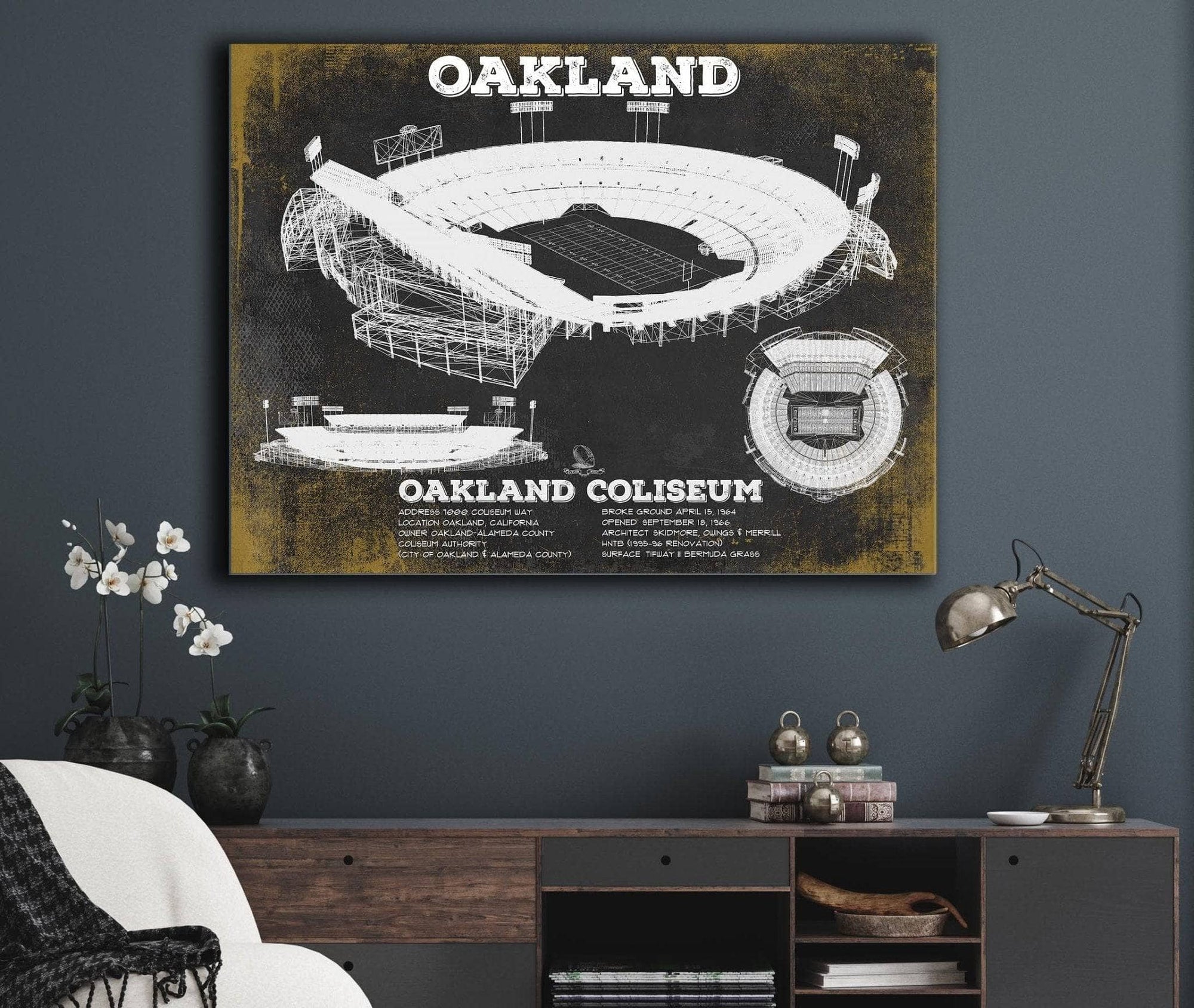 Cutler West Pro Football Collection Oakland Raiders Team Colors Oakland Coliseum NFL Vintage Football Print
