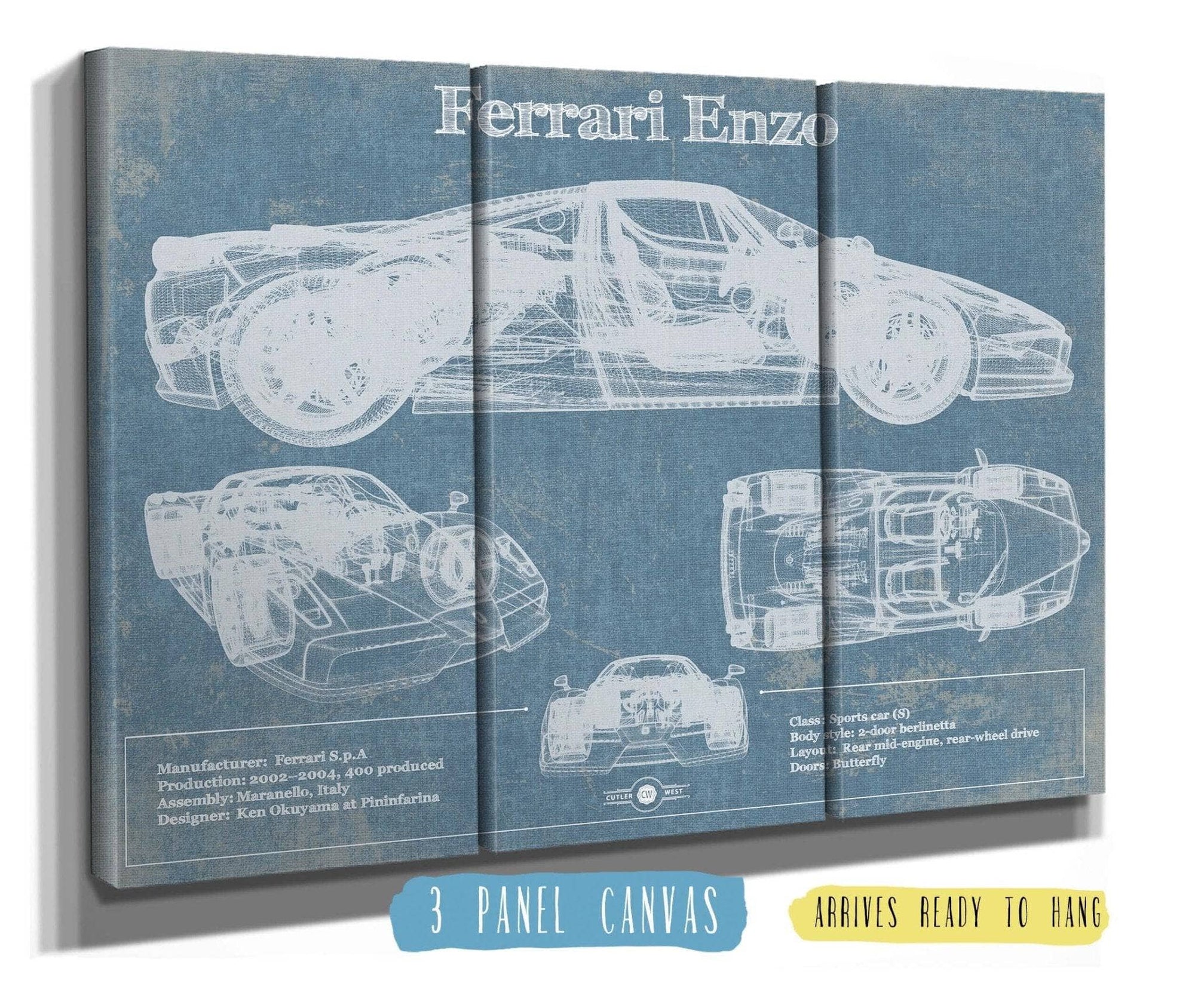 Cutler West 48" x 32" / 3 Panel Canvas Wrap Ferrari Enzo Blueprint Vintage Auto Print 835000132-48"-x-32"56905