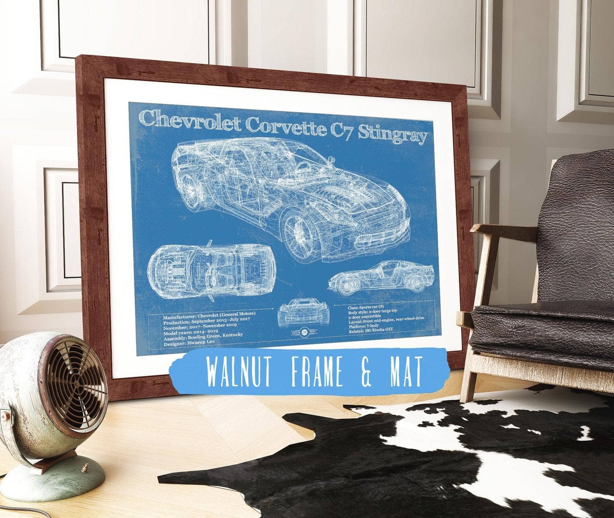 Cutler West Chevrolet Collection Chevrolet Corvette C7 Stingray Blueprint Vintage Auto Patent Print