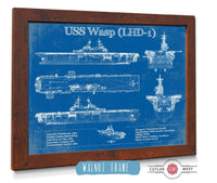 Cutler West Naval Military 14" x 11" / Walnut Frame USS Wasp (LHD-1) Aircraft Carrier Blueprint Original Military Wall Art - Customizable 933311001_27703