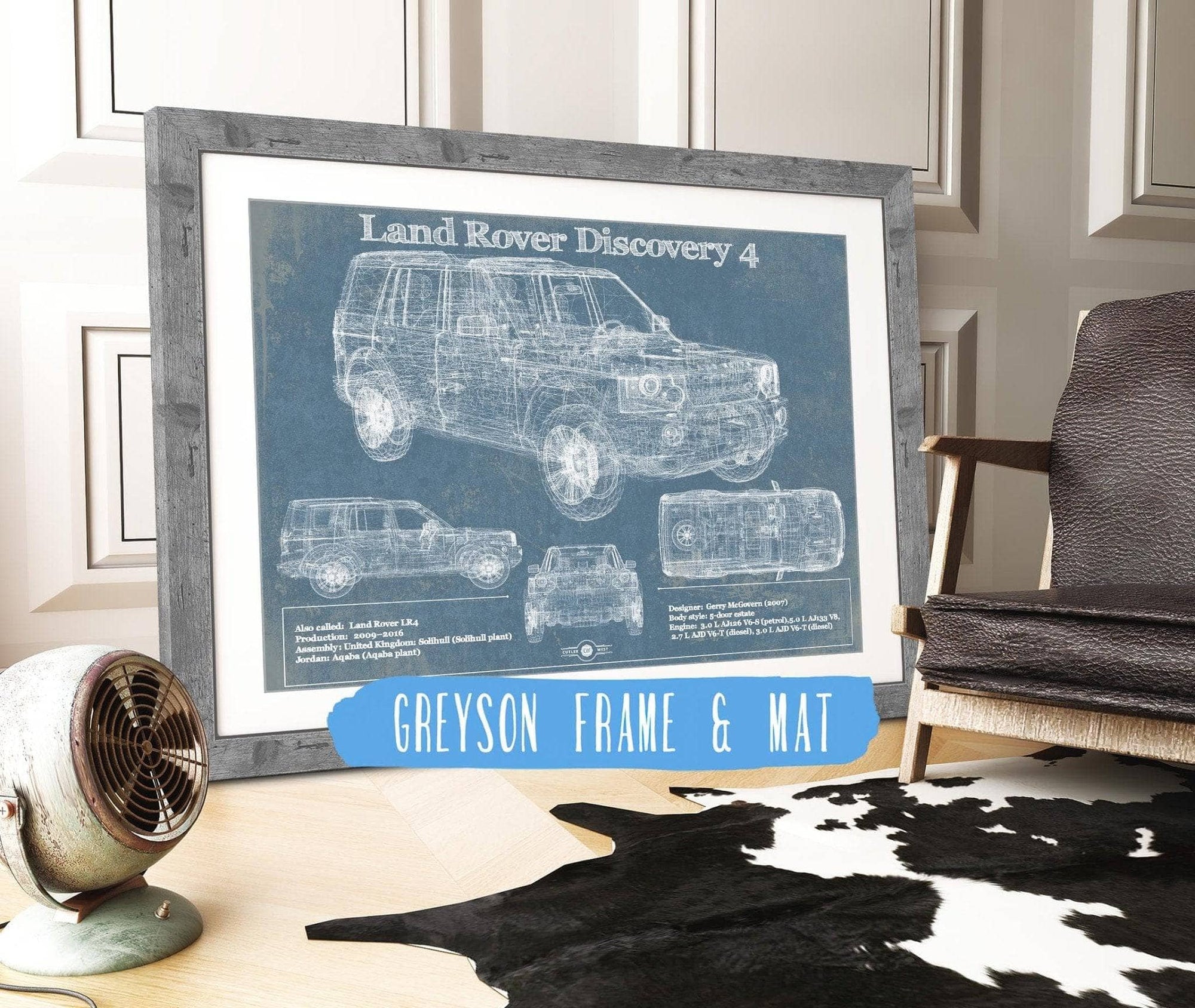 Cutler West Land Rover Collection 14" x 11" / Greyson Frame & Mat Land Rover Discovery 4 Blueprint Vintage Auto Patent Print 906705570