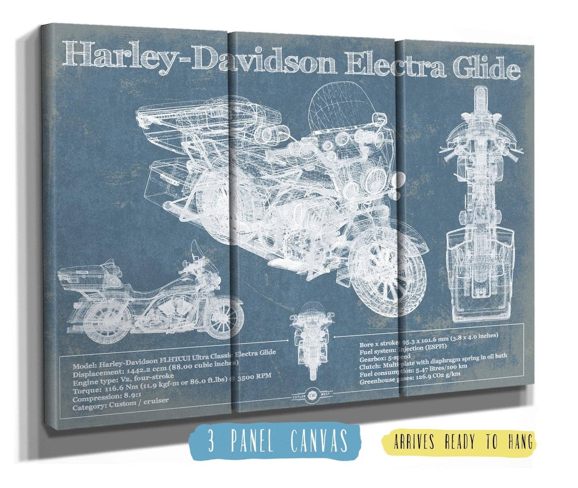 Cutler West 48" x 32" / 3 Panel Canvas Wrap Harley-Davidson FLHTCUI Ultra Classic Electra Glide Vintage Motorcycle Patent Print 933311113_18180