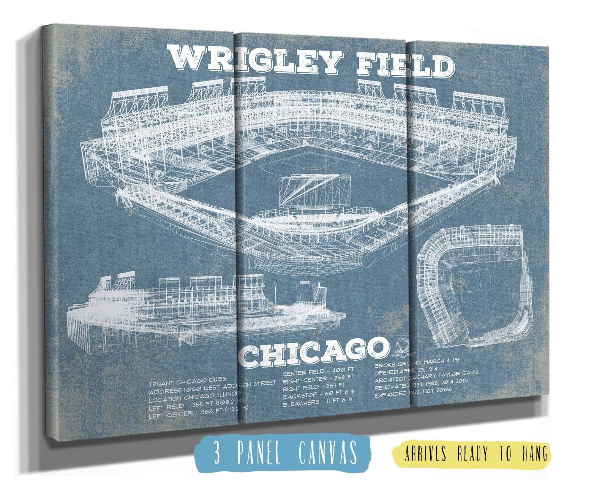 Cutler West Baseball Collection 48" x 32" / 3 Panel Canvas Wrap Vintage Wrigley Field Print - Chicago Cubs Baseball Print 703108870-TOP