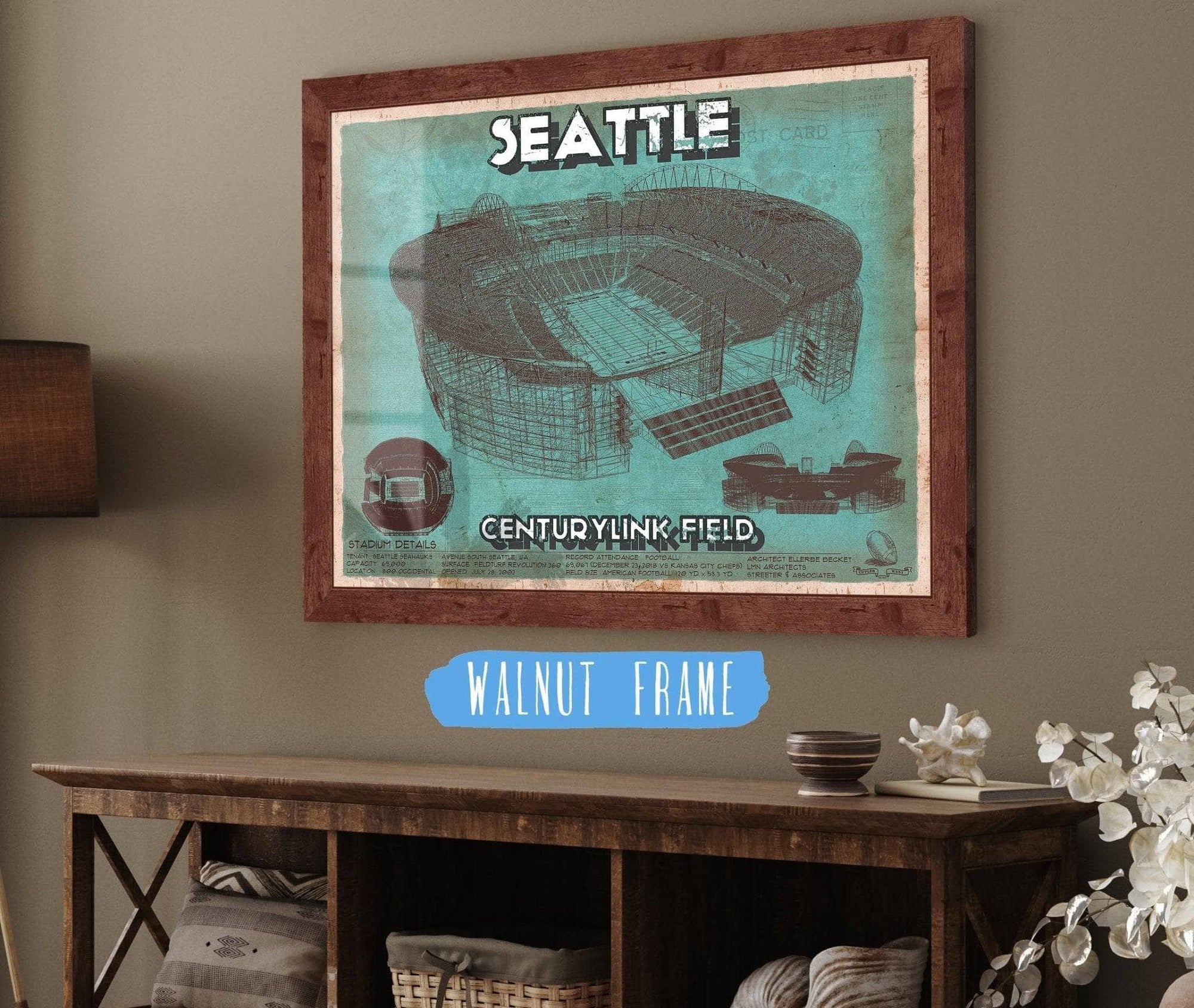 Cutler West Pro Football Collection 14" x 11" / Unframed Seattle Seahawks - Century Link Field - Vintage Football Print 703548266_329