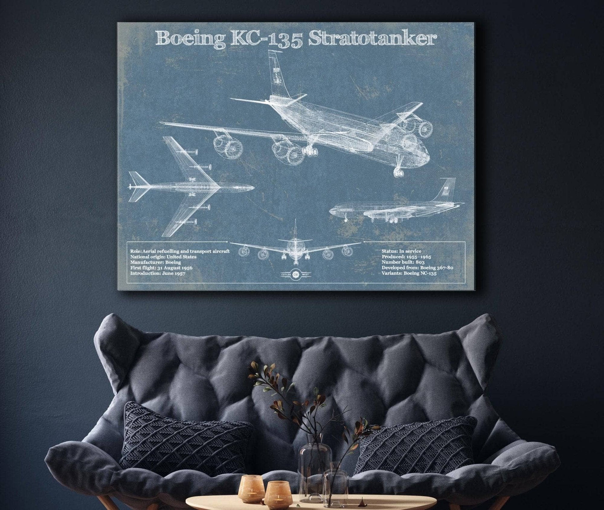 Cutler West Military Aircraft Boeing KC-135 Stratotanker Aviation Blueprint Print - Custom Pilot Name Can Be Added
