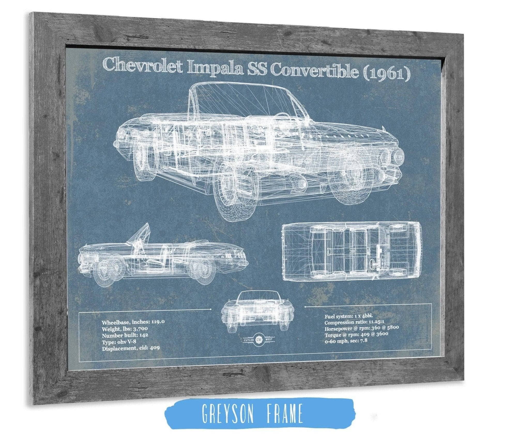 Cutler West Chevrolet Collection Chevrolet Impala SS Convertible (1961) Blueprint Vintage Auto Print