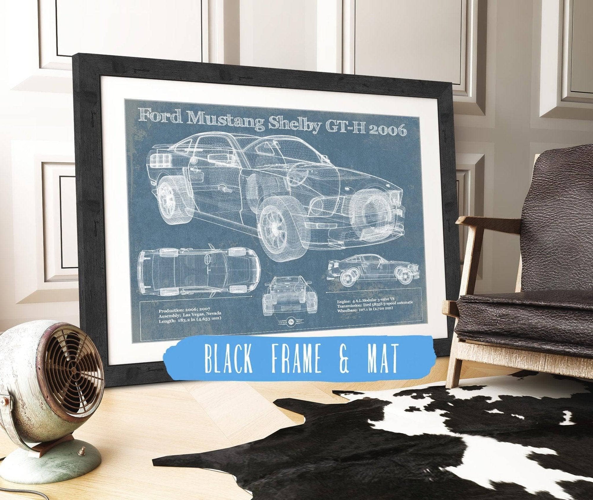 Cutler West Ford Collection 14" x 11" / Black Frame & Mat Ford Mustang Shelby GT-H 2006 Original Blueprint Art 923598517_13192