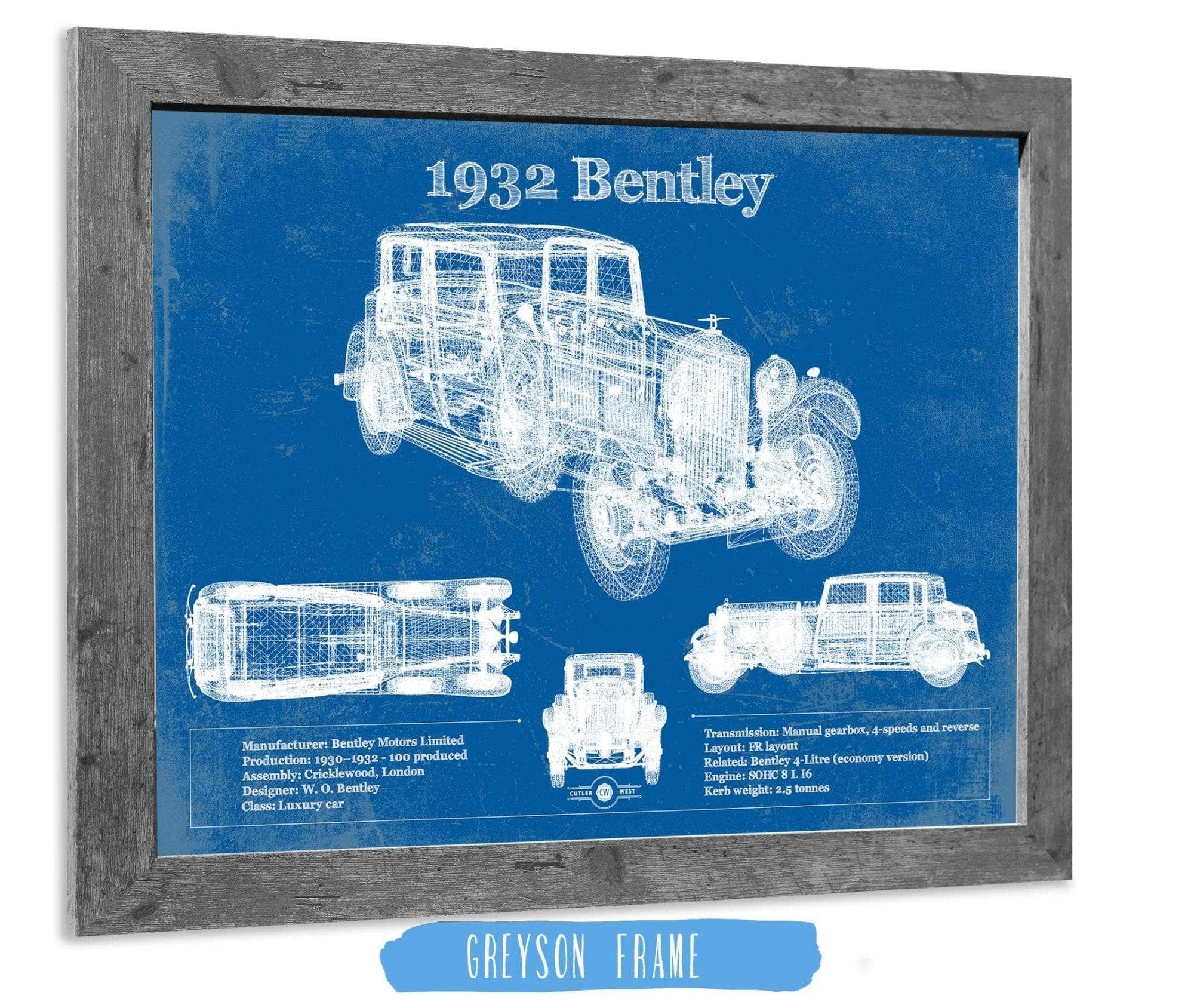Cutler West Vehicle Collection 1932 Bentley Vintage Blueprint Auto Print