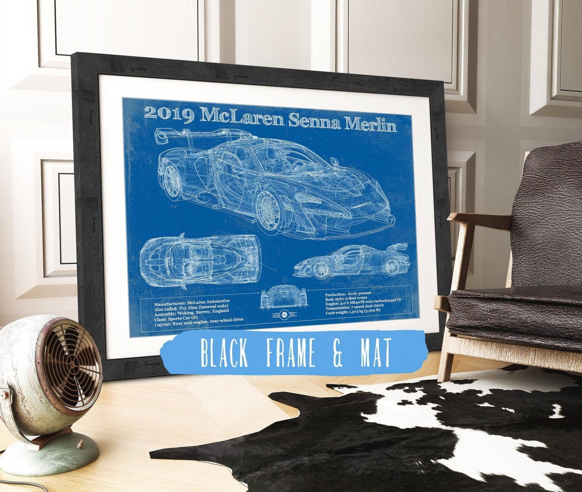 Cutler West 2019 Mclaren Senna Merlin Vintage Blueprint Auto Print