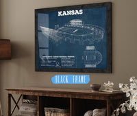 Cutler West College Football Collection 14" x 11" / Black Frame Vintage Kansas Jayhawks Art - Kansas Memorial Stadium Blueprint Football Print 738926422-14"-x-11"56262