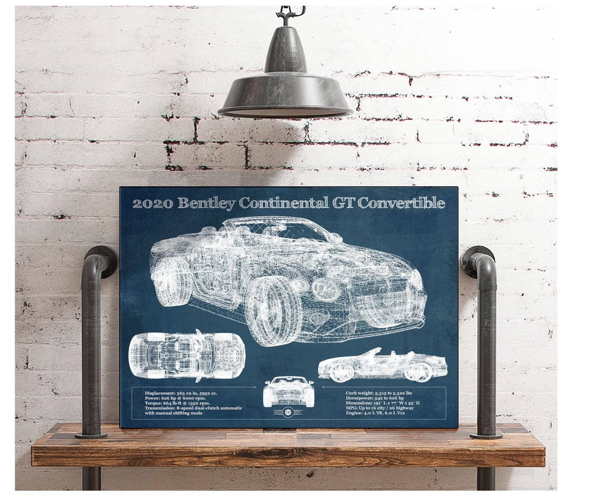 Cutler West Vehicle Collection 2020 Bentley Continental Gt Convertible Vintage Blueprint Auto Print