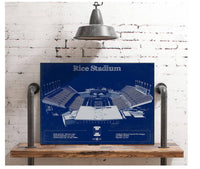 Cutler West College Football Collection Rice Owls Wall Art - Vintage Rice Stadium Blueprint Art Print