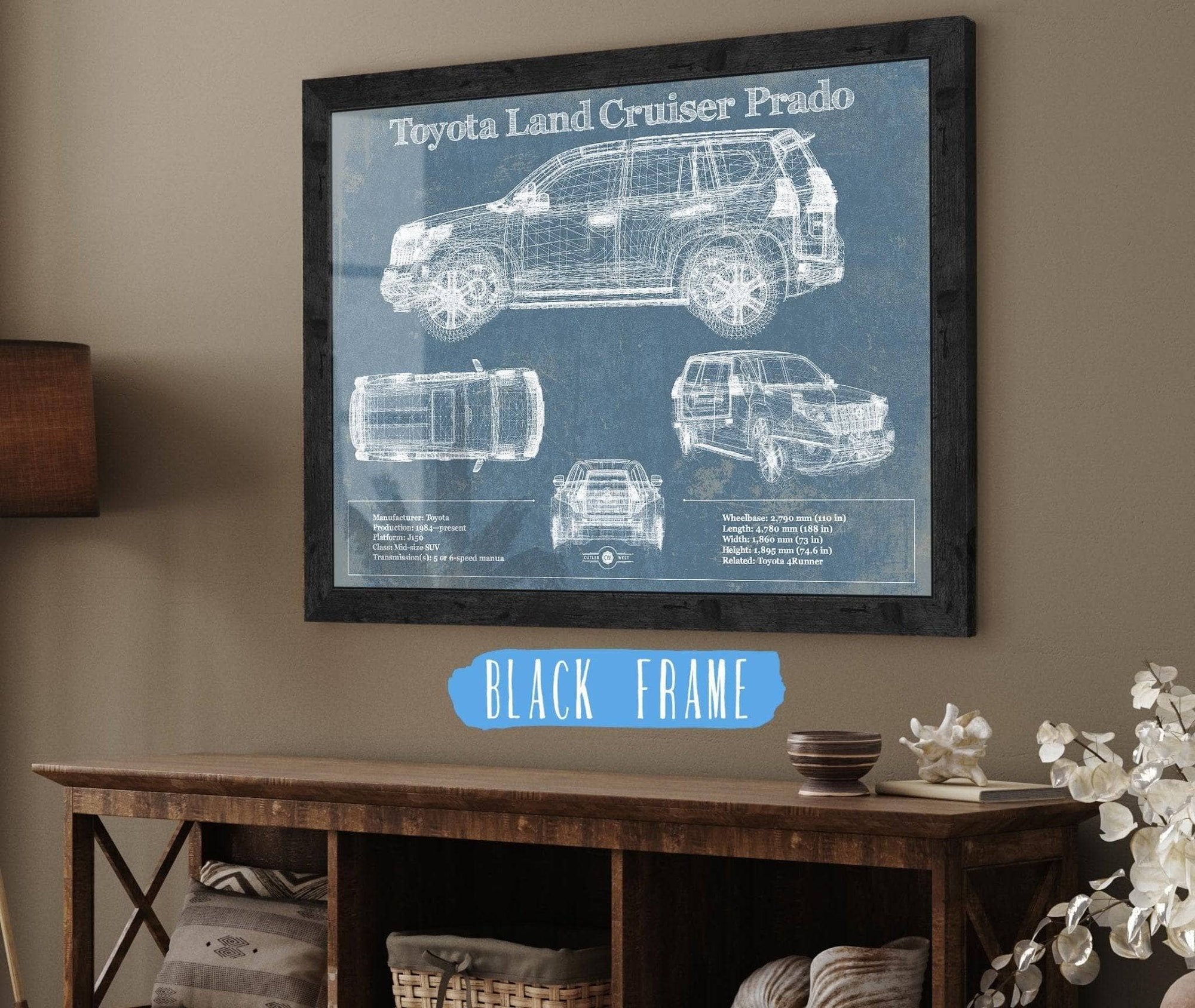 Cutler West Toyota Collection 14" x 11" / Black Frame Toyota Land Cruiser Prado (2016) Blueprint Vintage Auto Patent Print 833110122_6134