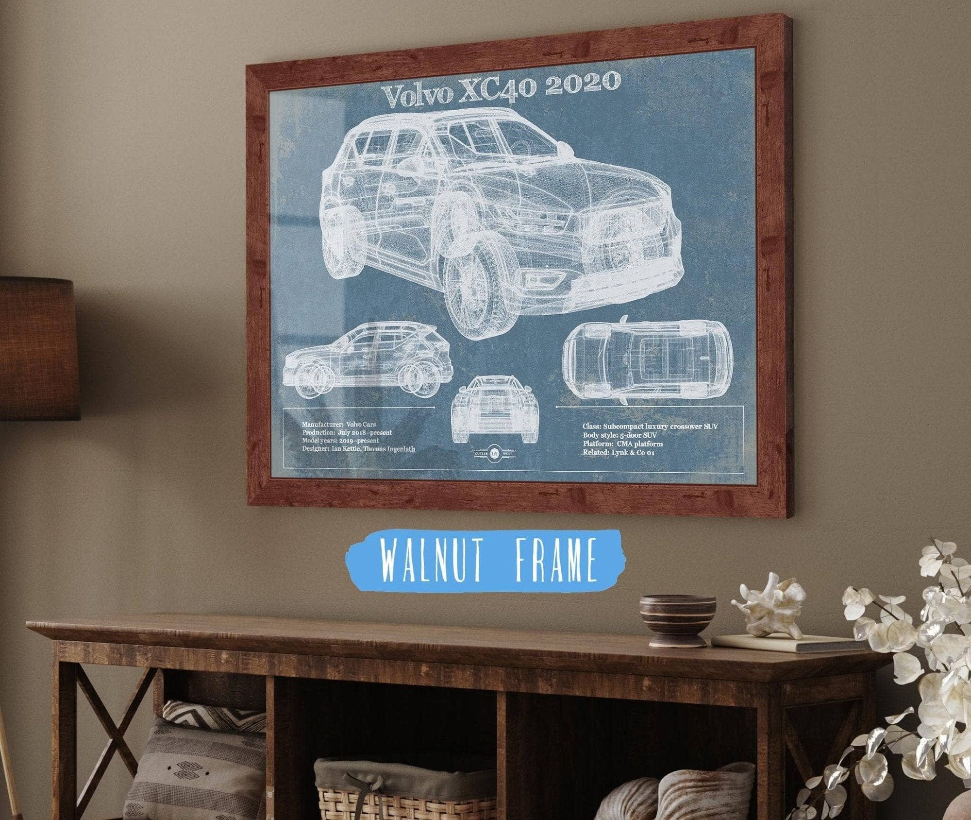 Cutler West Volvo XC40 SUV Vintage Blueprint Auto Print