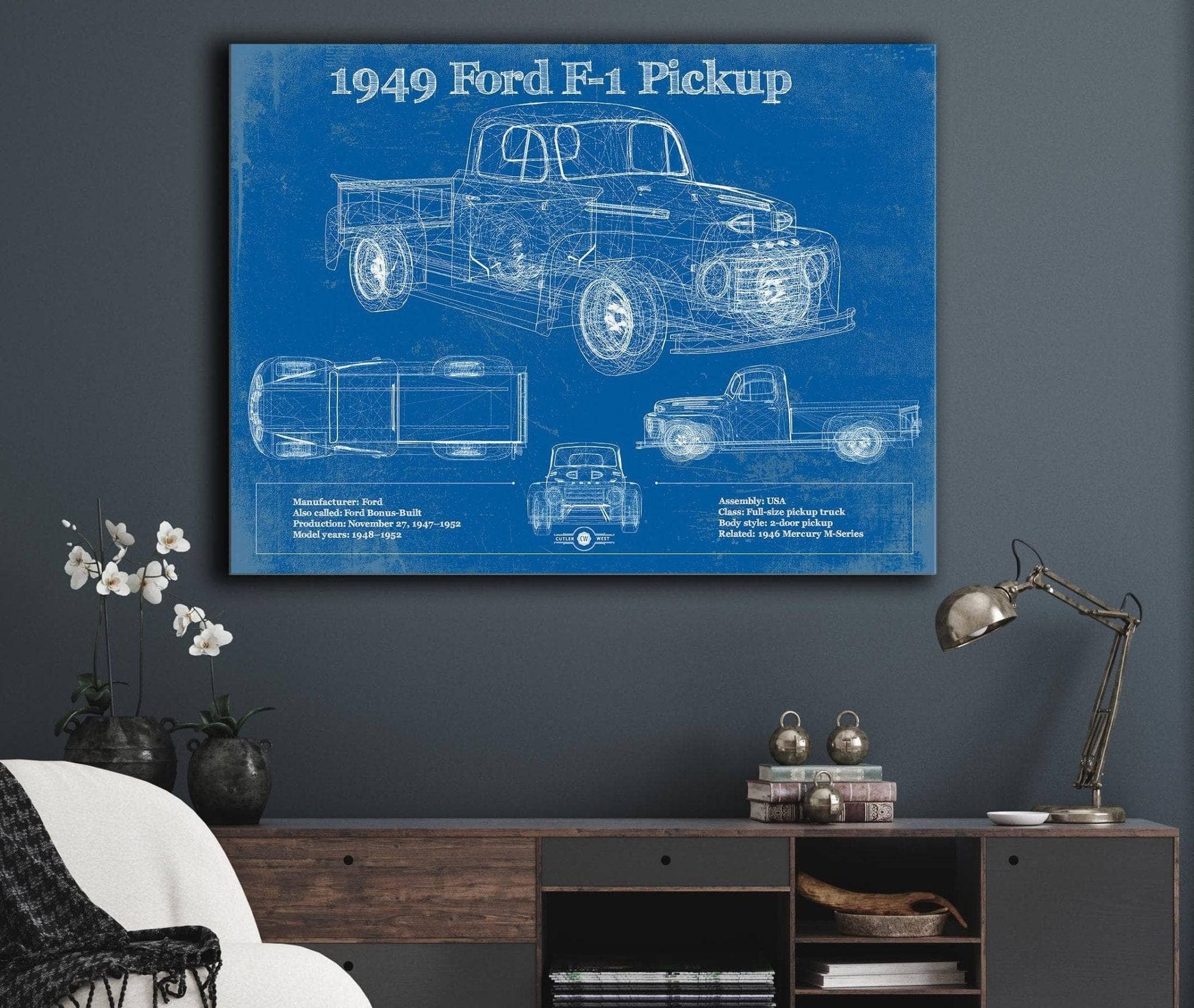 Cutler West Ford Collection 1949 Ford F-1 Pickup Vintage Blueprint Auto Print