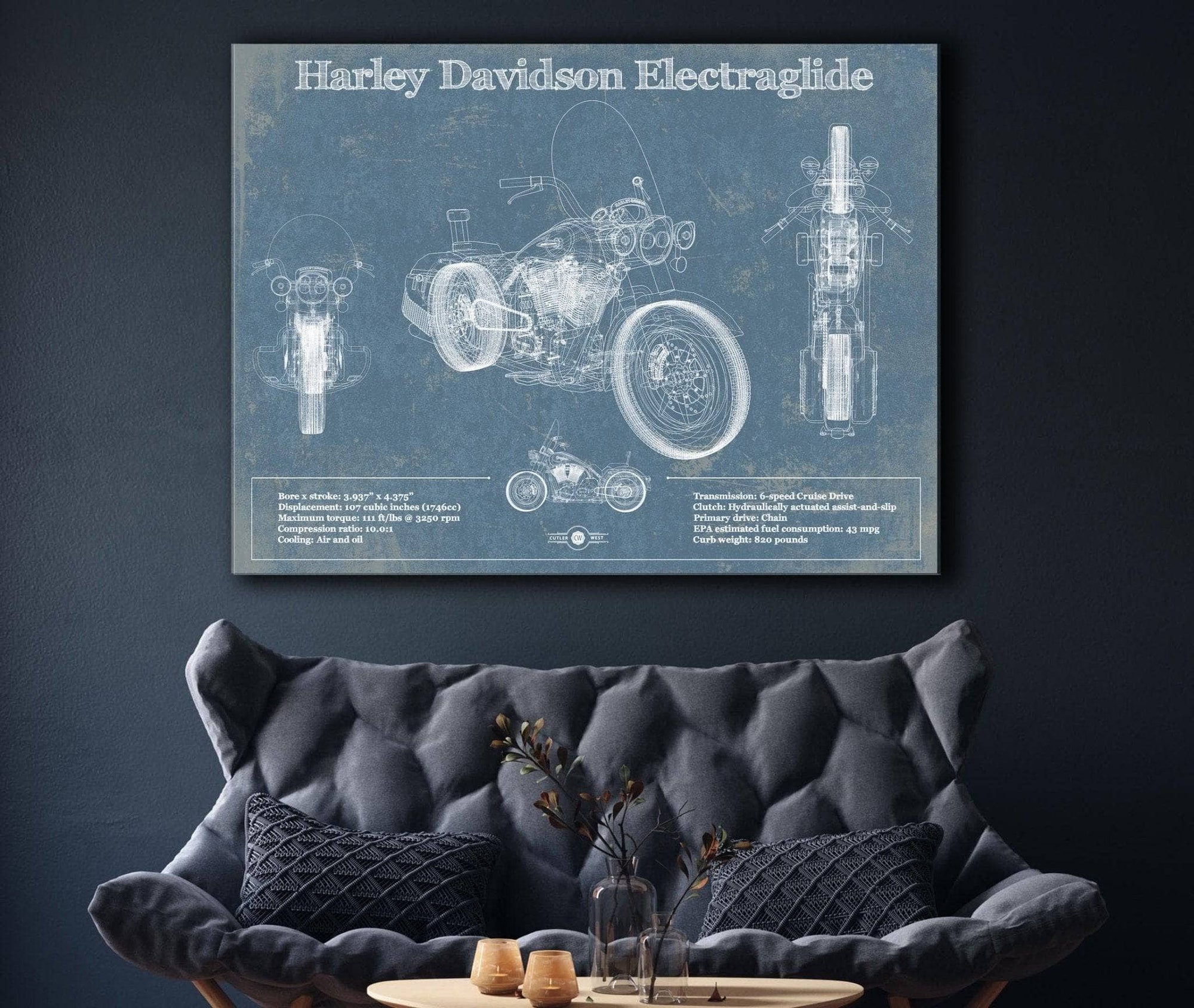 Cutler West Harley Davidson ElectraGlide Motorcycle Patent Print