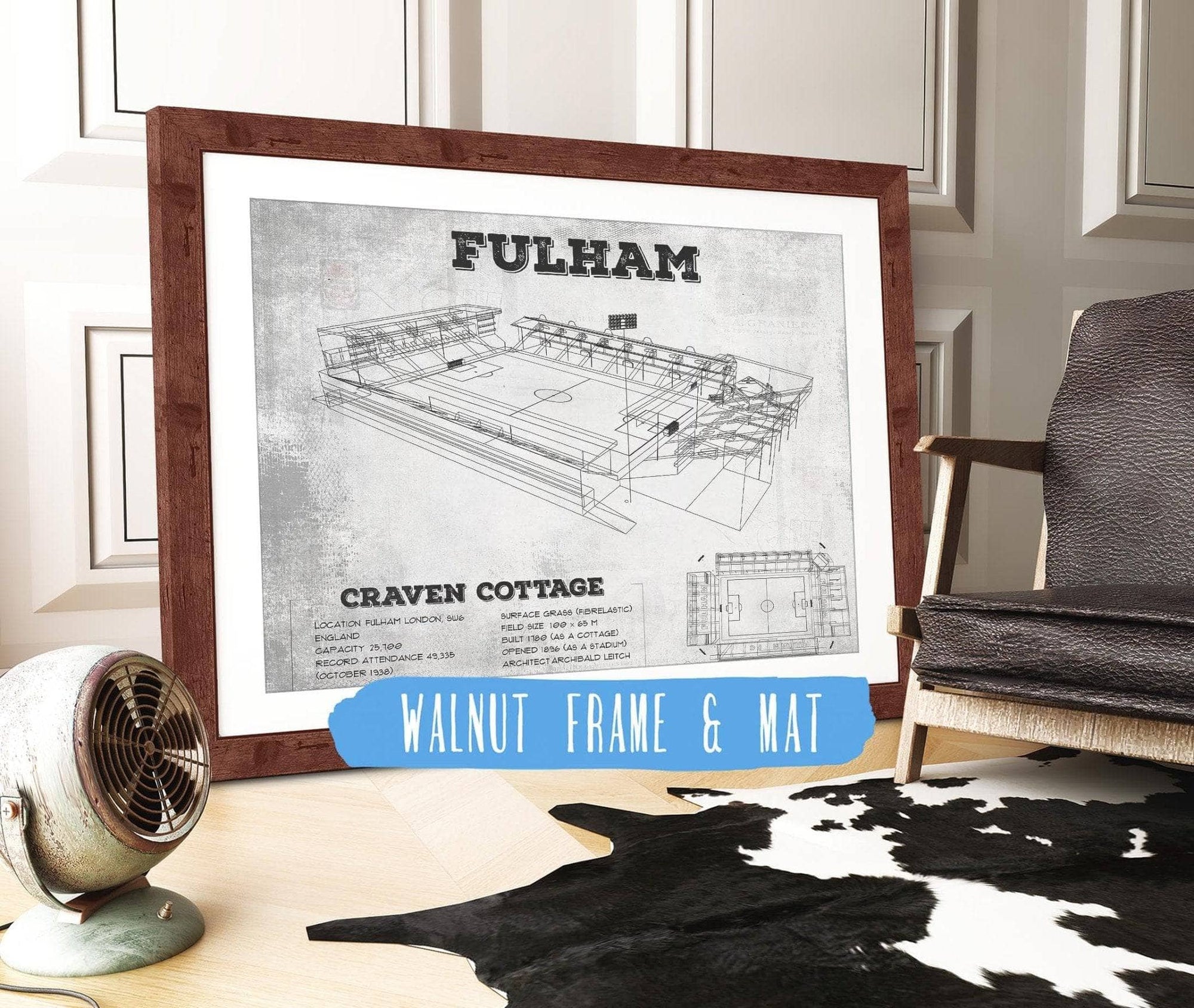Cutler West Soccer Collection 14" x 11" / Walnut Frame & Mat Fulham Football Club Craven Cottage Vintage Soccer Print 737087842_66709