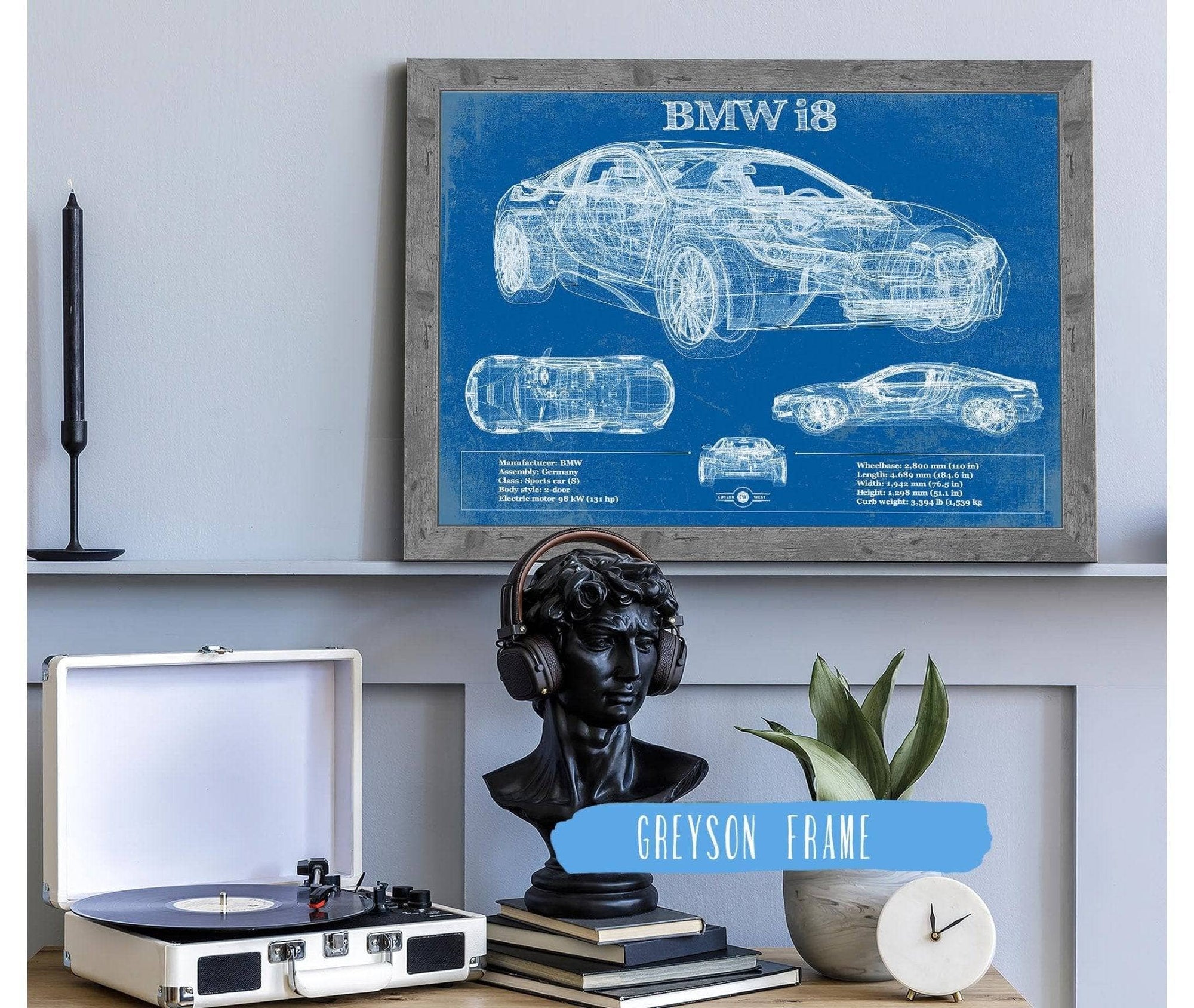 Cutler West Vehicle Collection 14" x 11" / Greyson Frame BMW I8 Vintage Blueprint Auto Print 945000335_47820