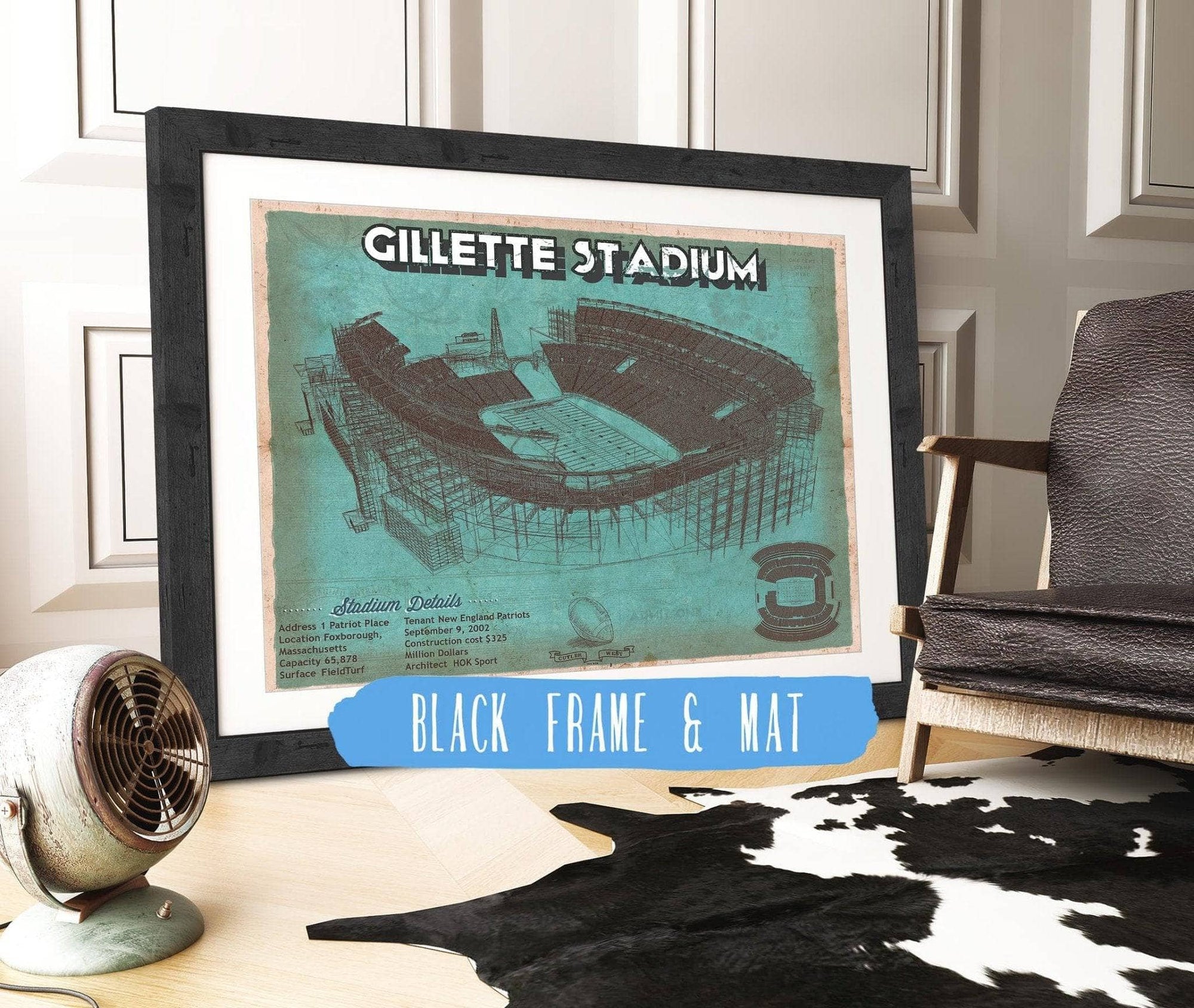 Cutler West Pro Football Collection 14" x 11" / Black Frame & Mat New England Patriots Gillette Stadium Seating Chart - Vintage Football Team Color Print 692087079_63456
