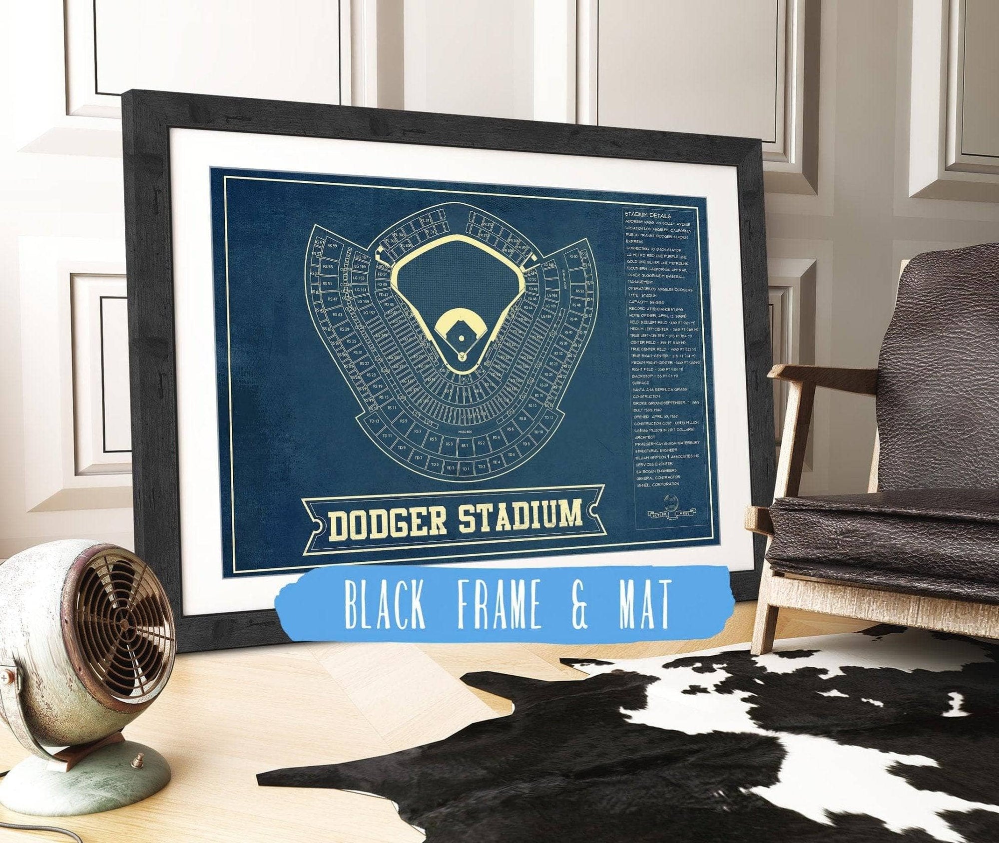 Cutler West Baseball Collection 14" x 11" / Black Frame & Mat LA Dodgers Stadium Seating Chart - Vintage Baseball Fan Print 635633948-TOP