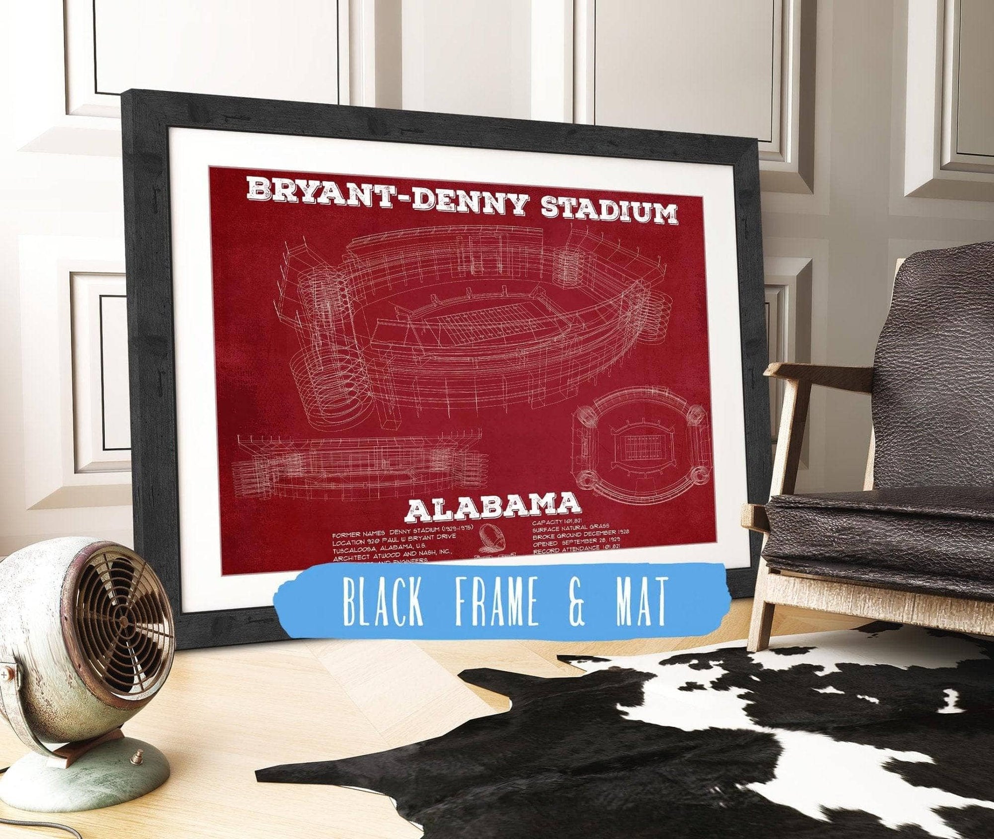 Cutler West College Football Collection 14" x 11" / Black Frame & Mat Alabama Crimson Tide Stadium Art - Bryant-Denny Stadium Vintage Seating Chart 635629844-TOP