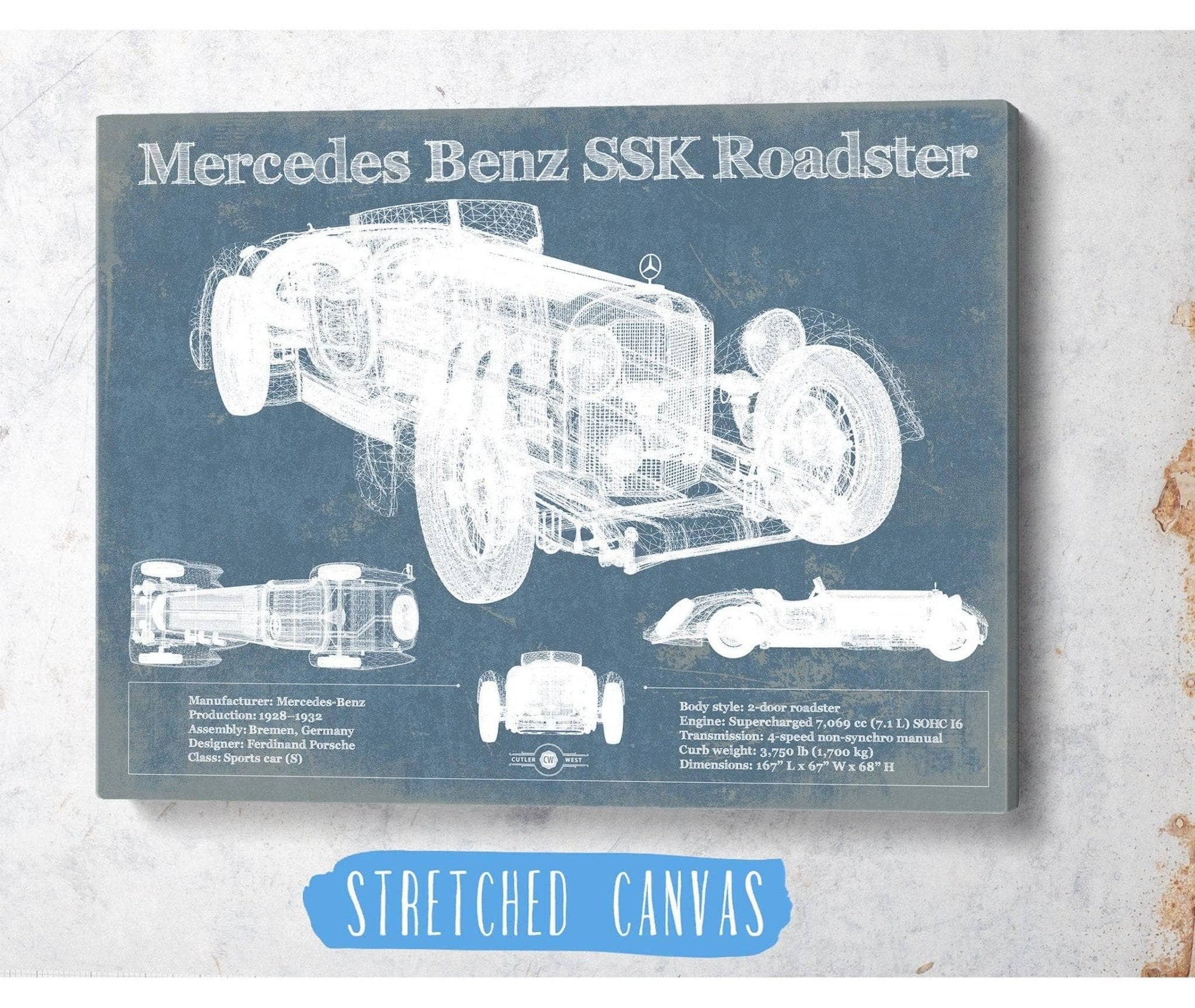 Cutler West Mercedes Benz Collection Mercedes Benz SSK Roadster Original Blueprint Art