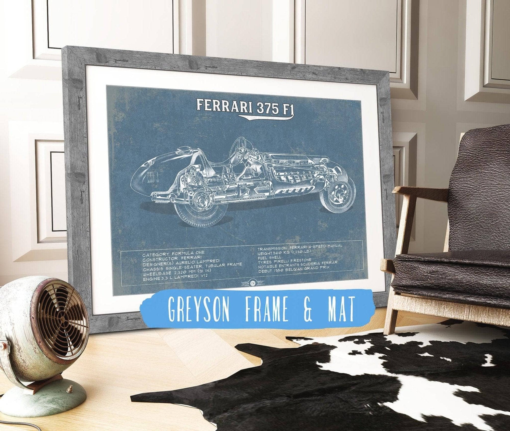 Cutler West Ferrari Collection 14" x 11" / Greyson Frame & Mat Vintage Ferrari 375 Formula One Race Car Print 701360272-14"-x-11"61681