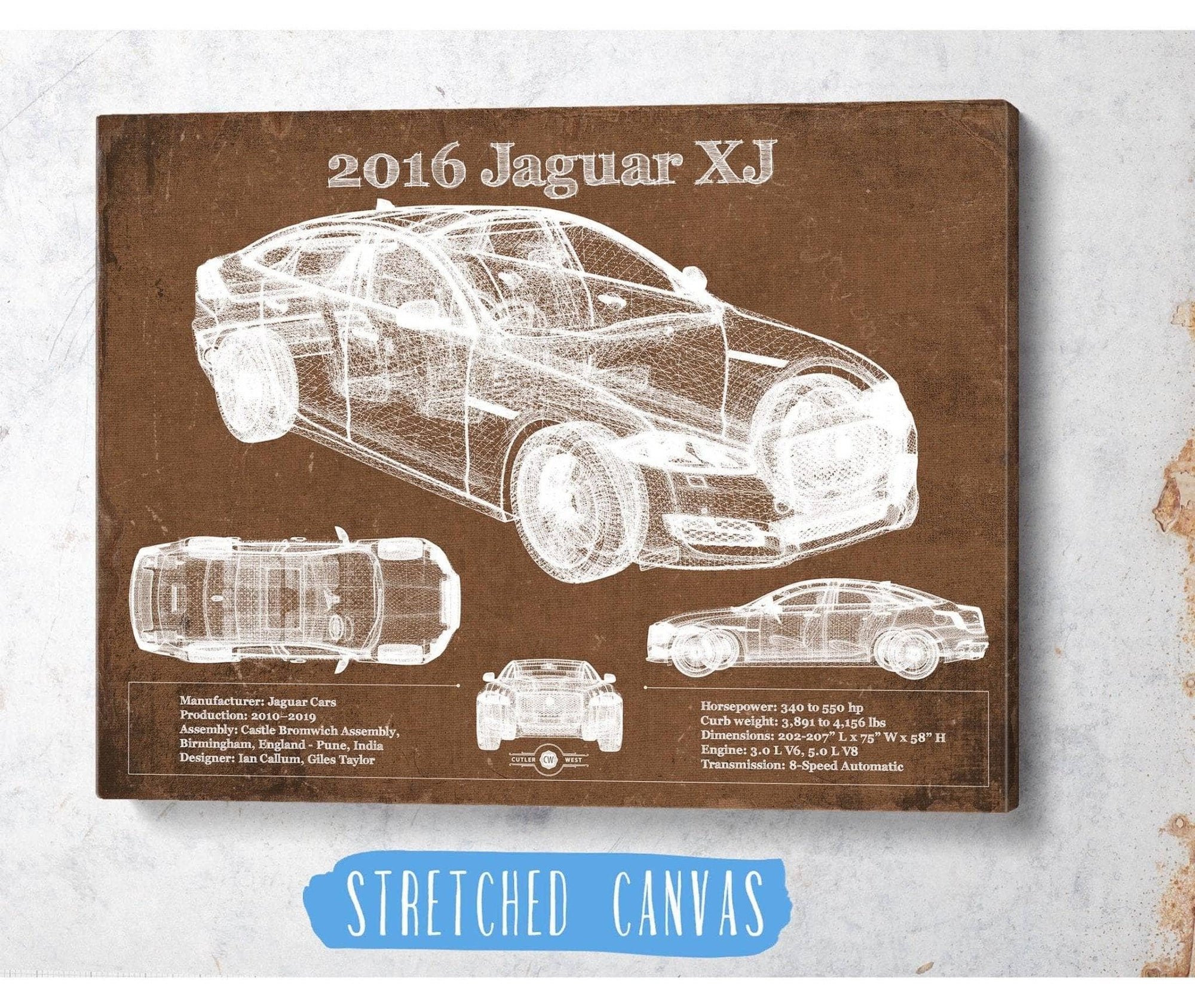 Cutler West Jaguar Collection 2016 Jaguar XJ Car Original Blueprint Art