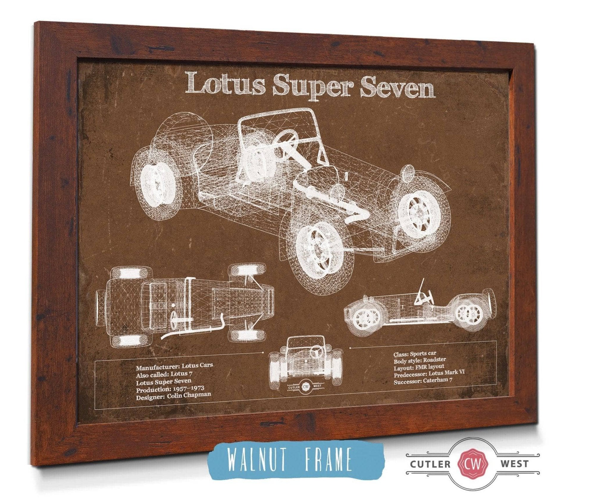 Cutler West Vehicle Collection Lotus Super Seven Blueprint Vintage Auto Print