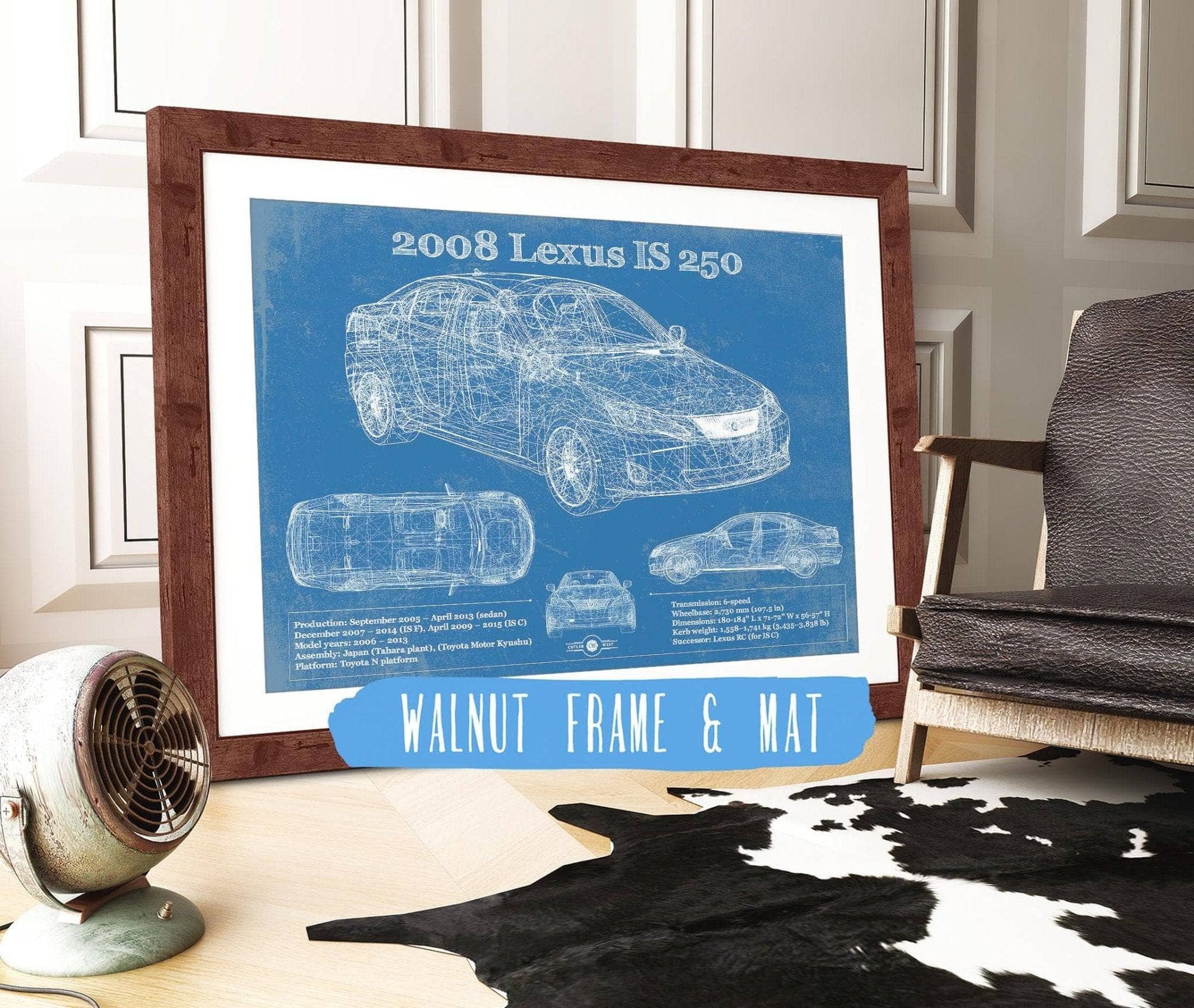 Cutler West Vehicle Collection 2008 Lexus Is 250 Vintage Blueprint Auto Print