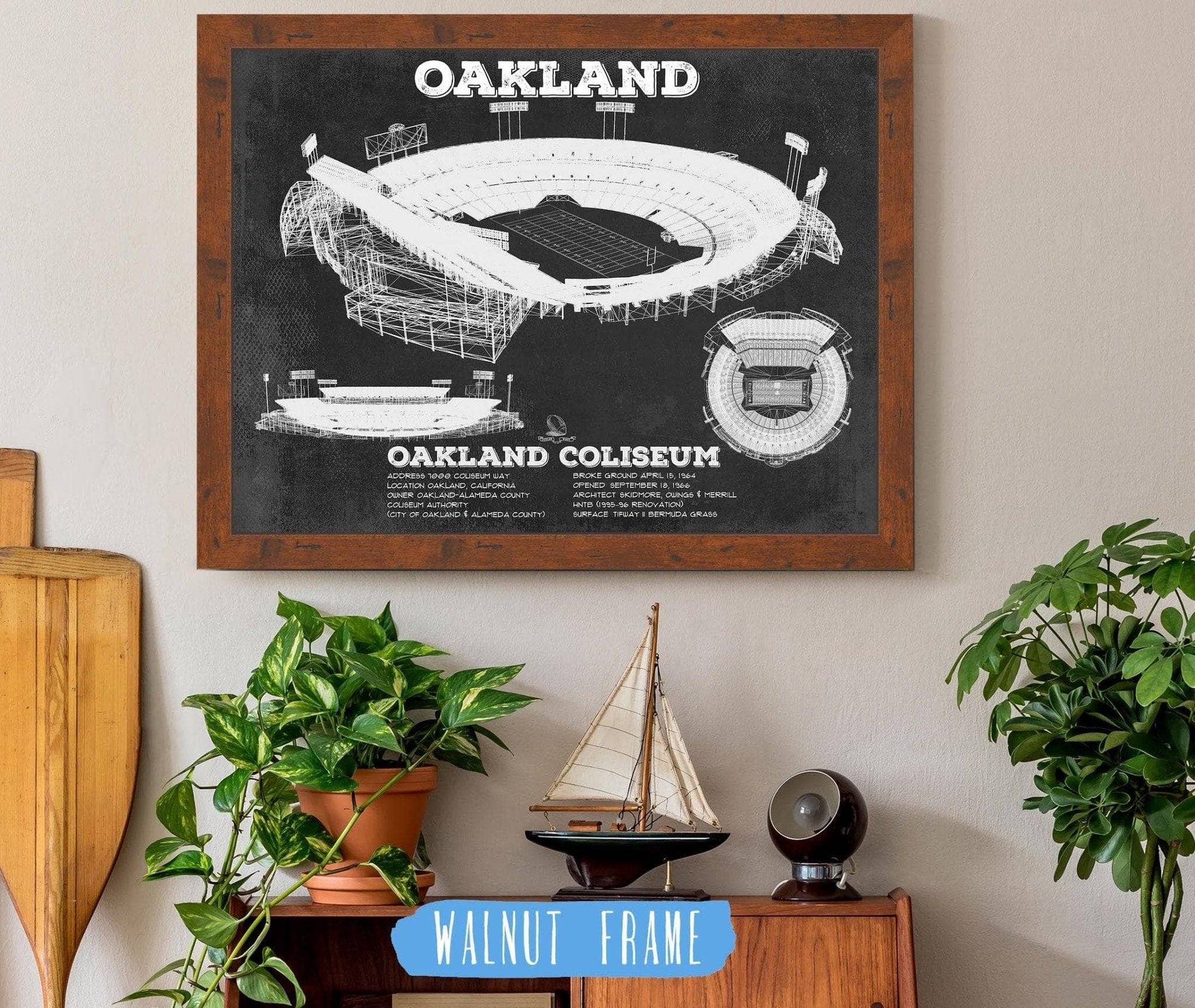 Cutler West Pro Football Collection 14" x 11" / Walnut Frame Oakland Raiders Team Color Alameda County Coliseum Seating Chart - Vintage Football Print 920787395-TOP_70496