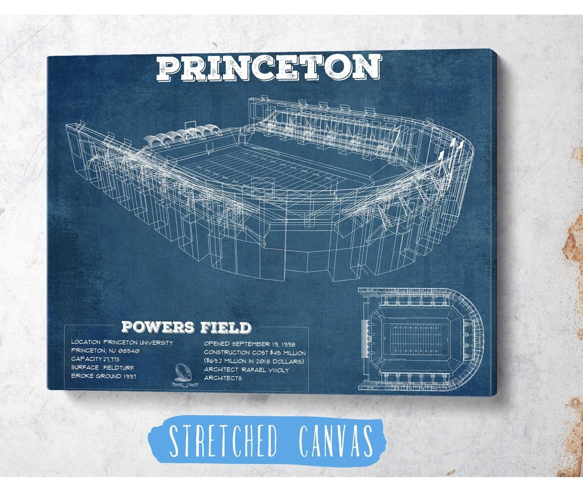 Cutler West Princeton Tigers Football Art - Vintage Powers Field Blueprint Wall Art