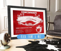 Cutler West Baseball Collection 14" x 11" / Black Frame & Mat Great American Ballpark - Vintage Cincinnati Reds Baseball Print 694504919_63126