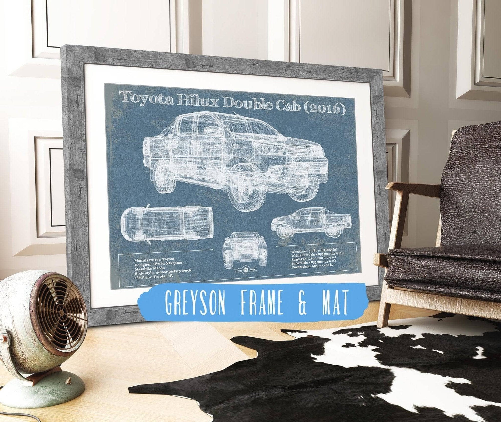 Cutler West 14" x 11" / Greyson Frame & Mat Toyota Hilux Double Cab (2016) Vintage Blueprint Auto Print 845000208-14"-x-11"6867