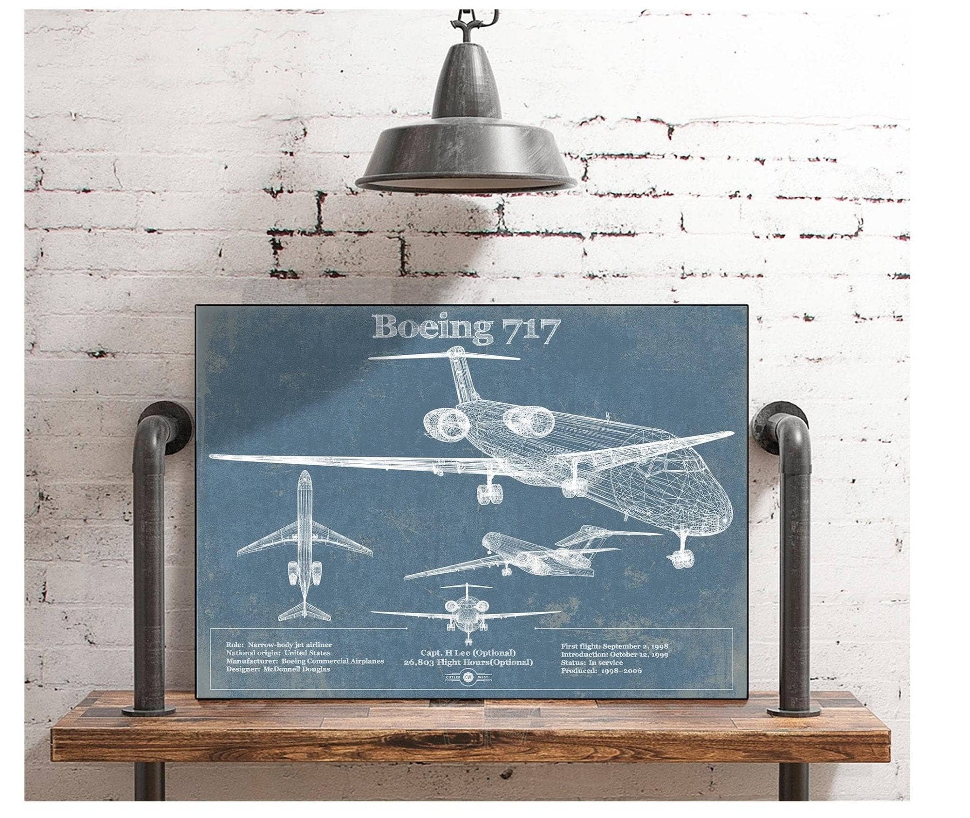 Cutler West Boeing Collection Boeing 717 Vintage Aviation Blueprint Print - Custom Pilot Name Can Be Added