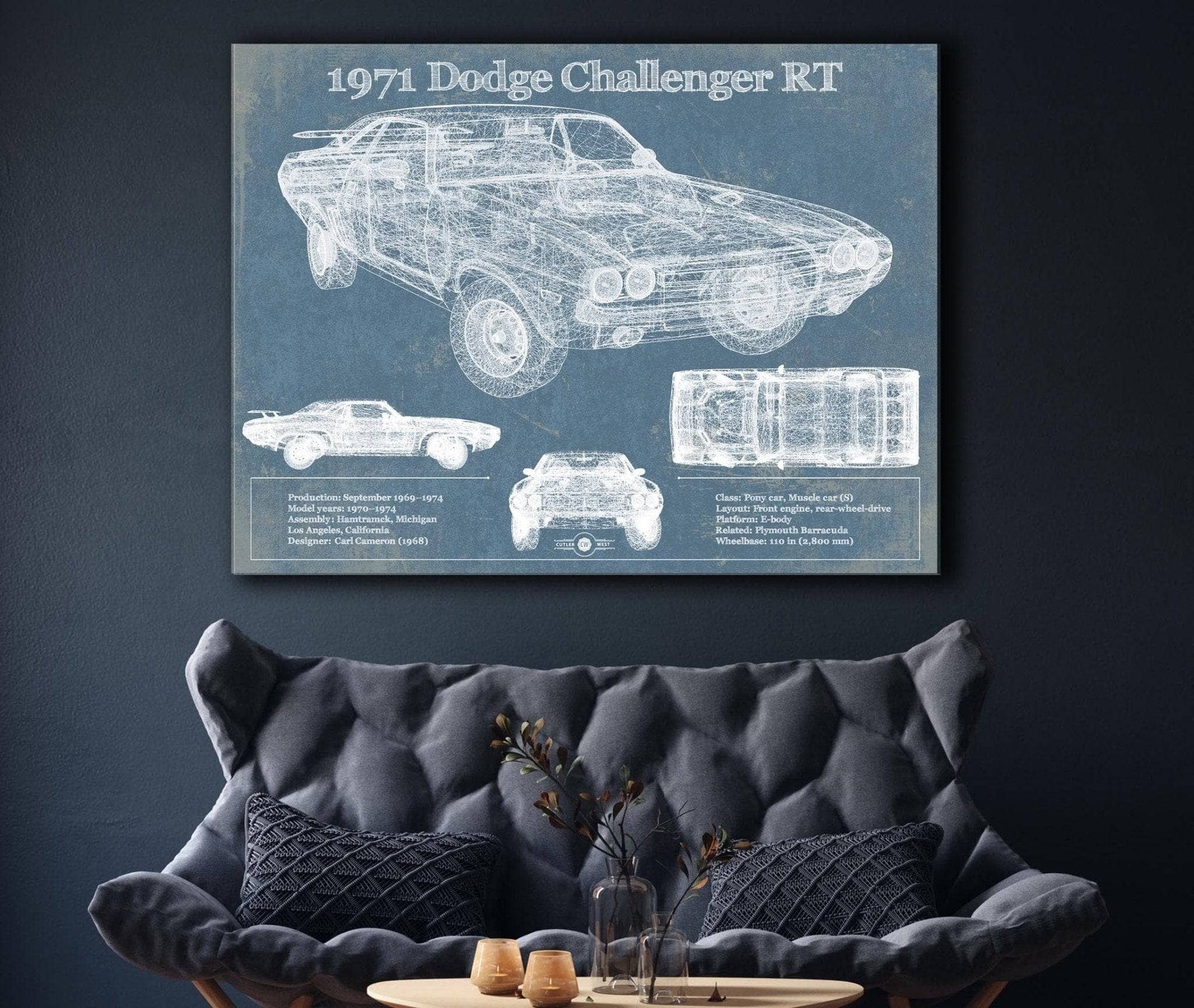 Cutler West Dodge Collection 1971 Dodge Challenger Rt Car Blueprint Patent Original Art