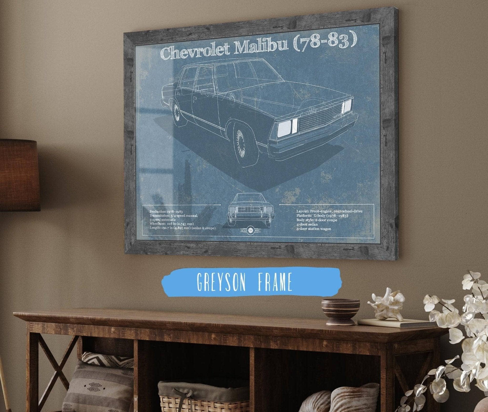 Cutler West Chevrolet Collection Chevrolet Malibu 78-83 Blueprint Vintage Auto Patent Print