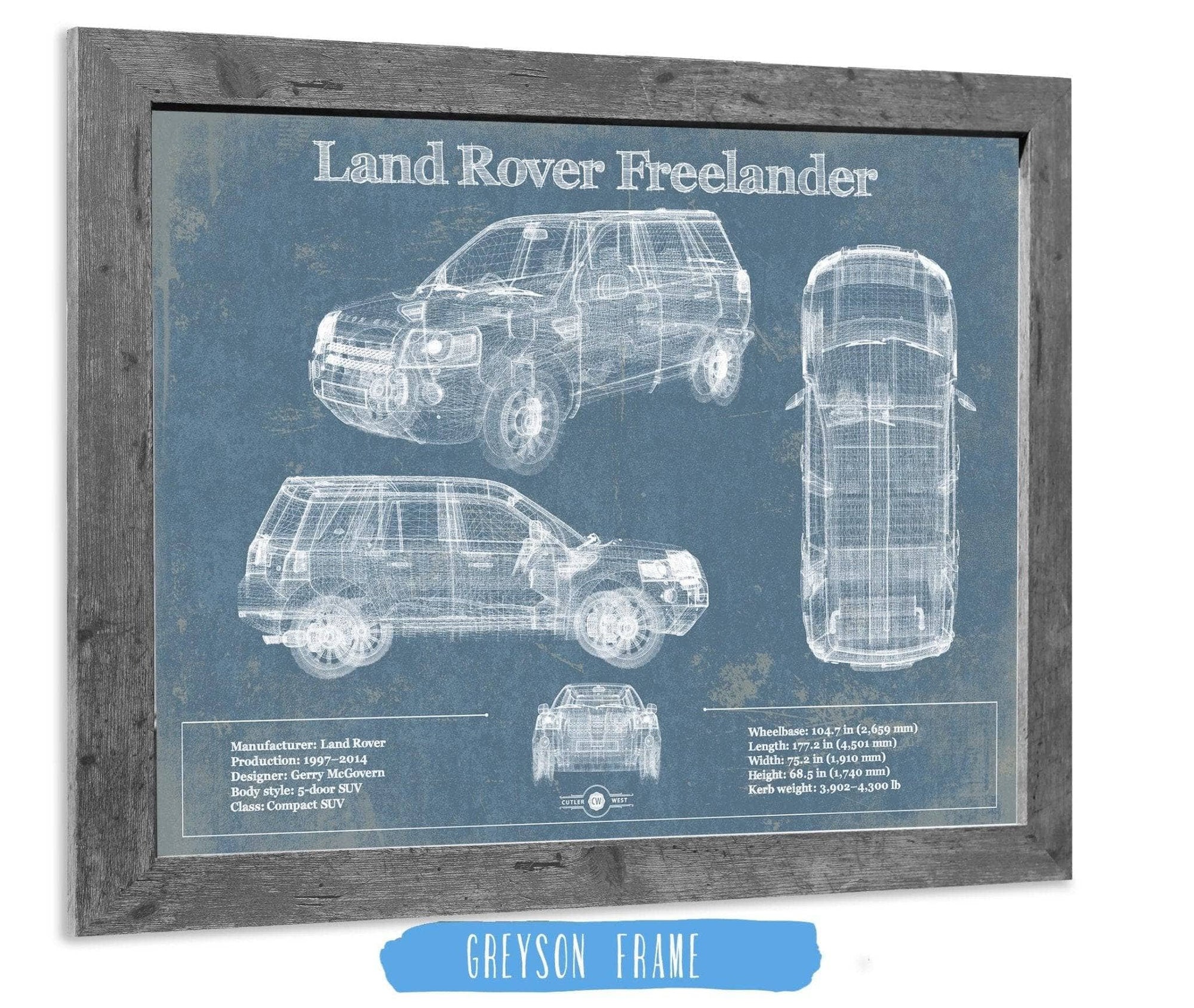 Cutler West Land Rover Collection 14" x 11" / Greyson Frame Land Rover Freelander Vintage Blueprint Auto Print 833110116_75382