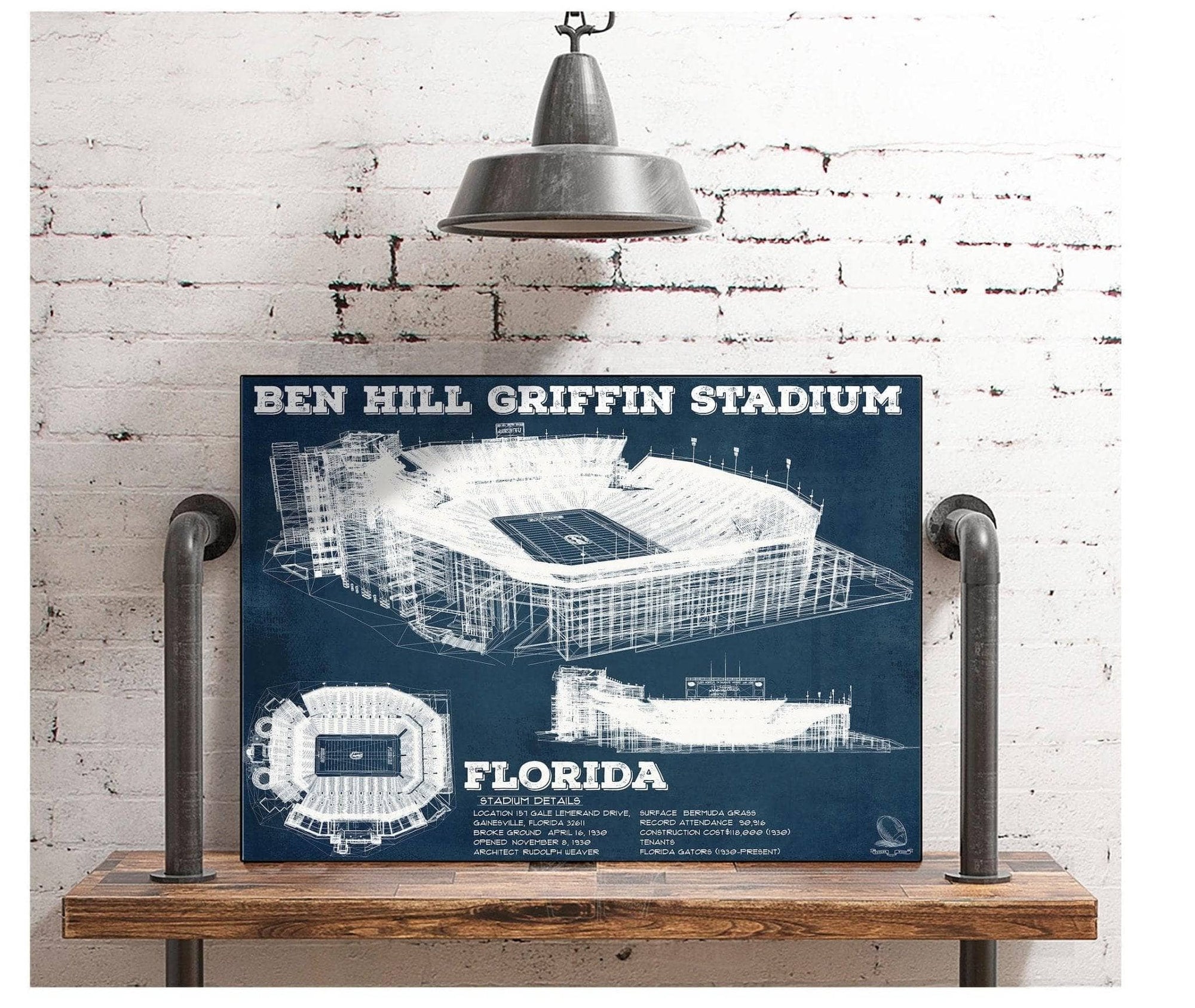 Cutler West Best Selling Collection Ben Hill Griffin Stadium Art - University of Florida Gators Vintage Stadium & Blueprint Art Print