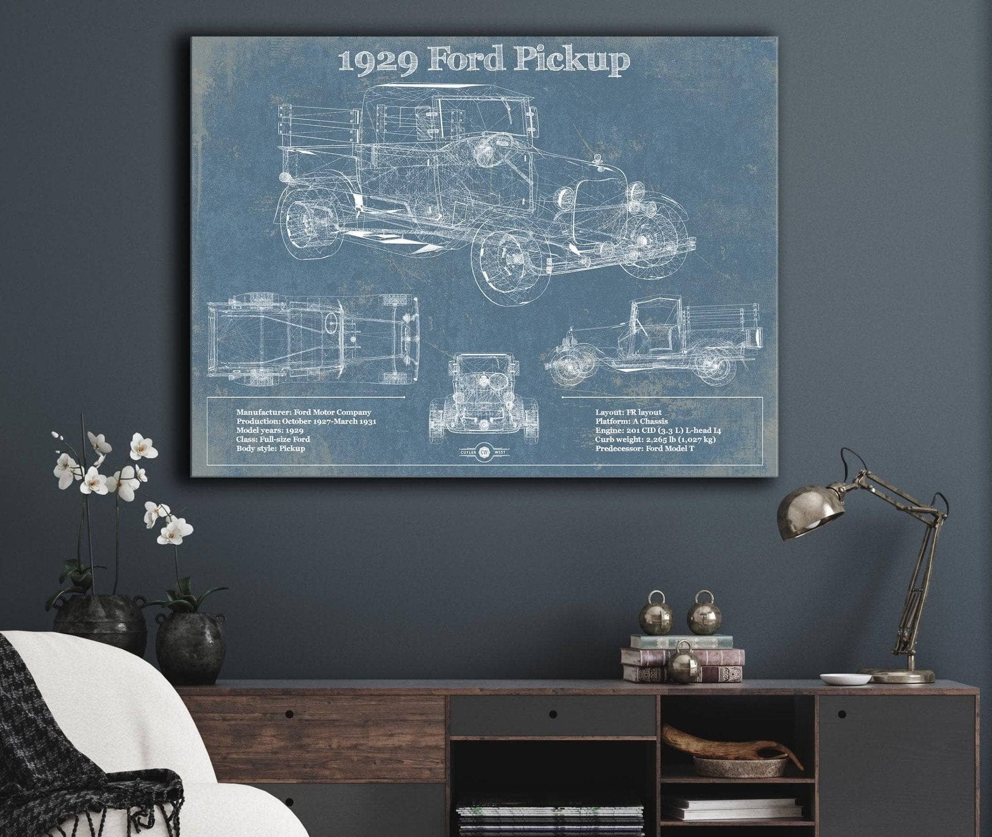Cutler West Ford Collection 1929 Ford Model A Pickup Vintage Blueprint Auto Print