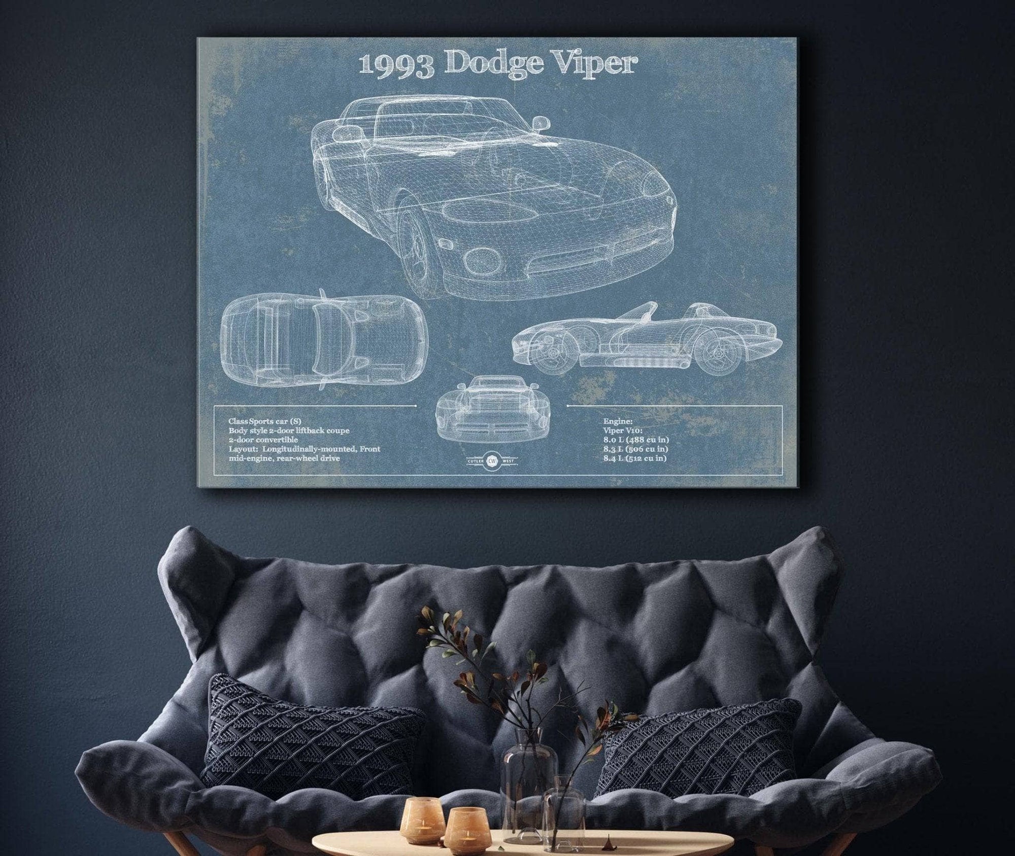 Cutler West Dodge Collection 1993 Dodge Viper Vintage Blueprint Auto Print