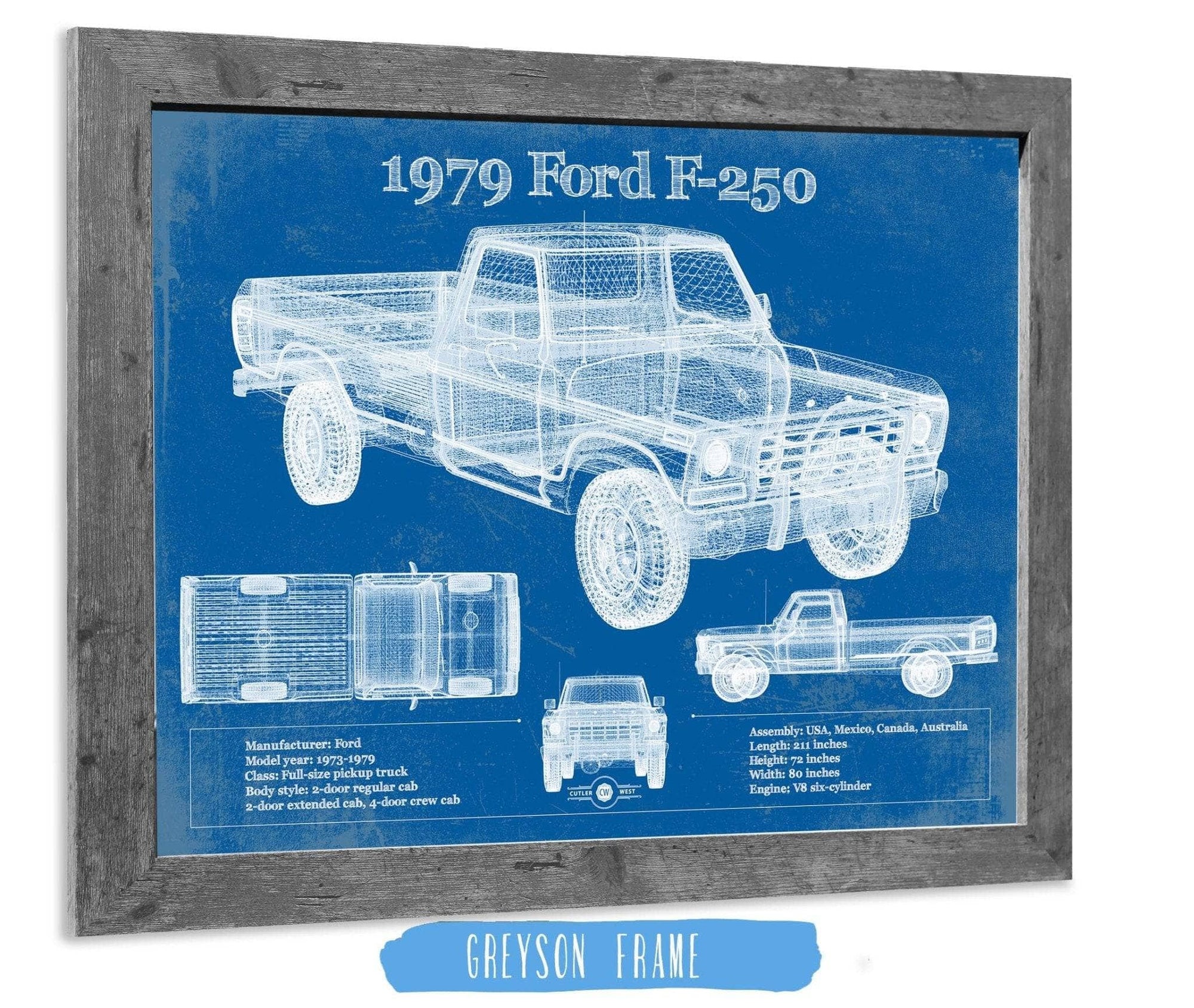 Cutler West Ford Collection 14" x 11" / Greyson Frame 1979 Ford F 250 Vintage Blueprint Auto Print 933311117_41418