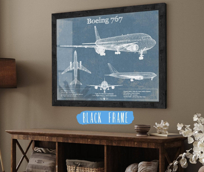 Cutler West Boeing Collection 14" x 11" / Black Frame Boeing 767 Vintage Aviation Blueprint Print - Custom Pilot Name Can Be Added 835000103_51312