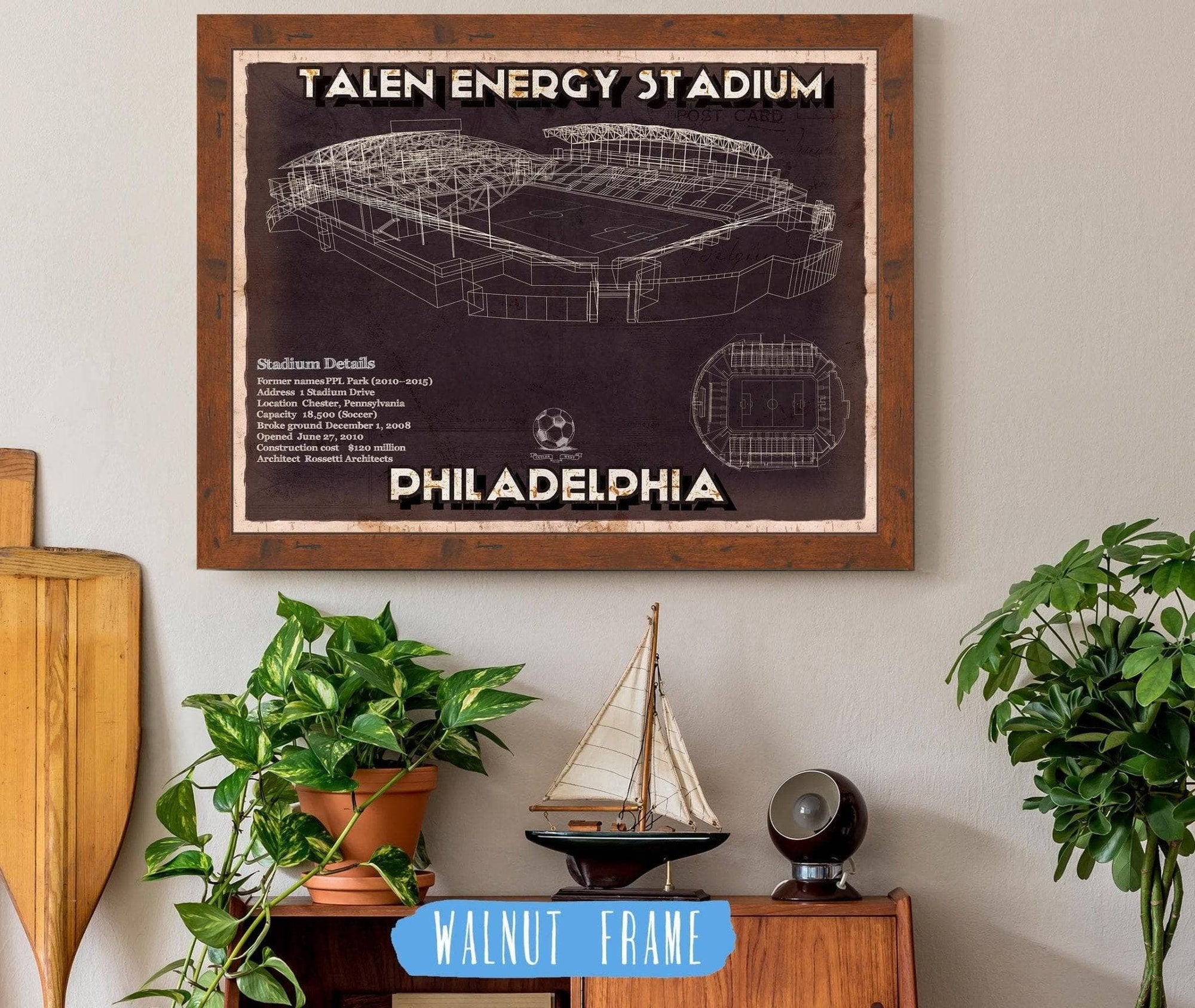 Cutler West Soccer Collection 14" x 11" / Walnut Frame Philadelphia Union F.C. -  Vintage Talen Energy Stadium MLS Soccer Print 714249888_69308