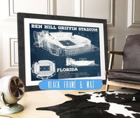 Cutler West Best Selling Collection 14" x 11" / Black Frame & Mat Ben Hill Griffin Stadium Art - University of Florida Gators Vintage Stadium & Blueprint Art Print 736879125_60157
